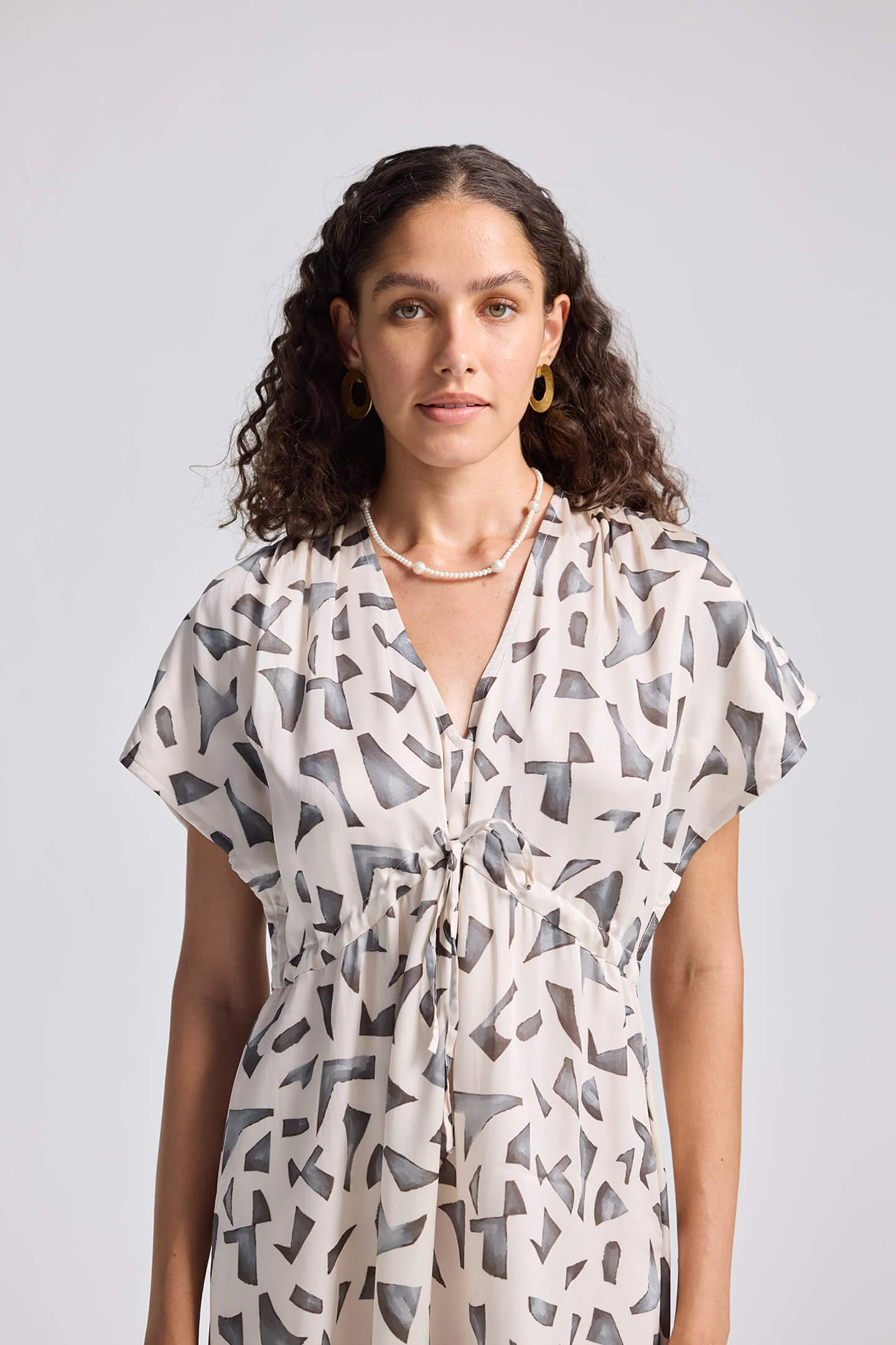 Gathered Maxi Dress with Side Slits in Mosaic - Image 7