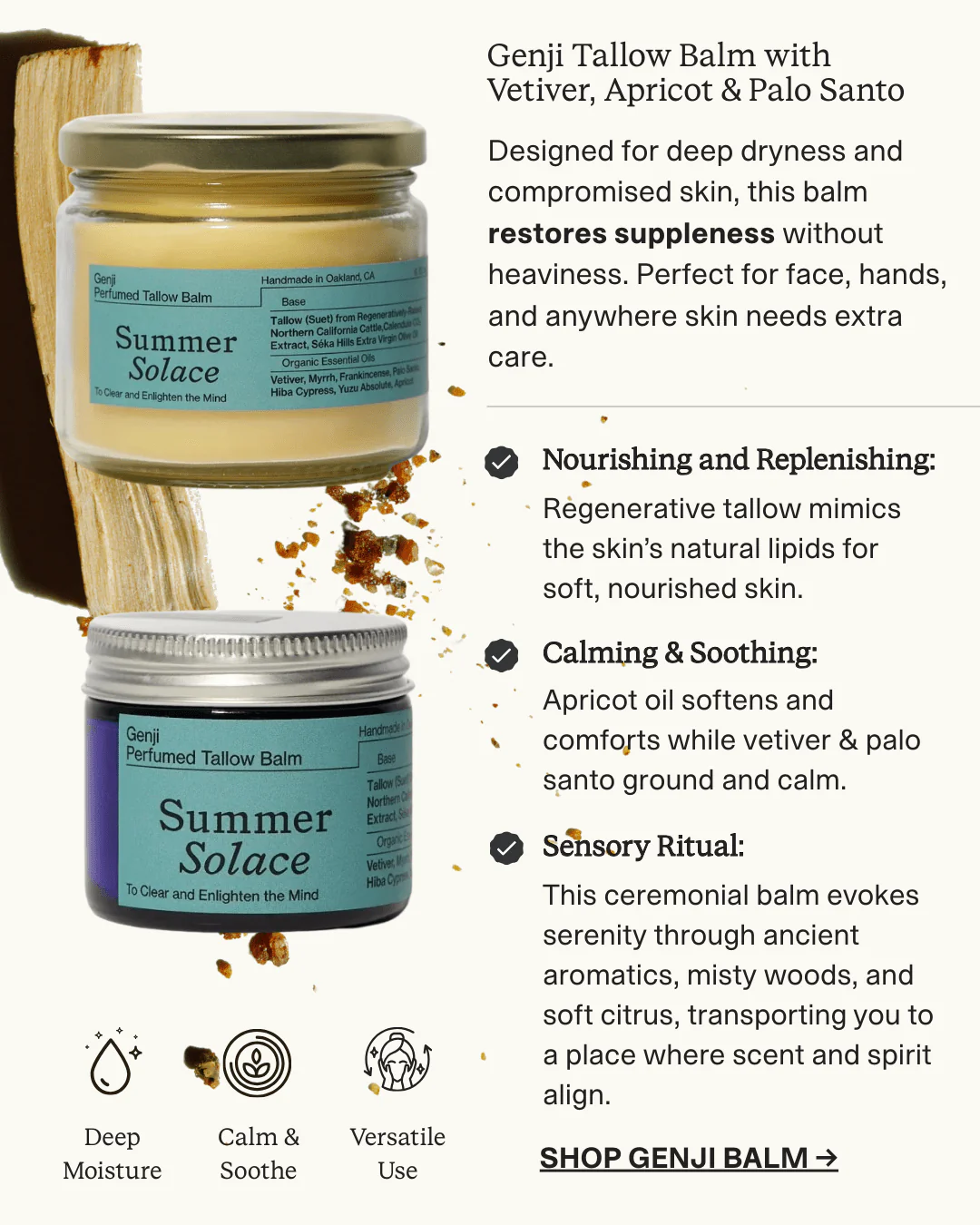 Genji –Perfumed Tallow Balm with Vetiver, Apricot & Palo Santo - Image 5