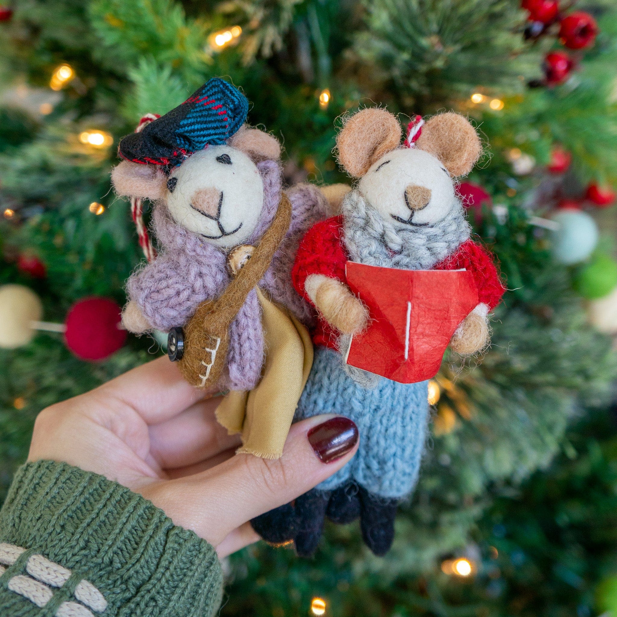 Ginny and Chris Boho Mouse Eco Ornaments - Set of 2 - Image 2