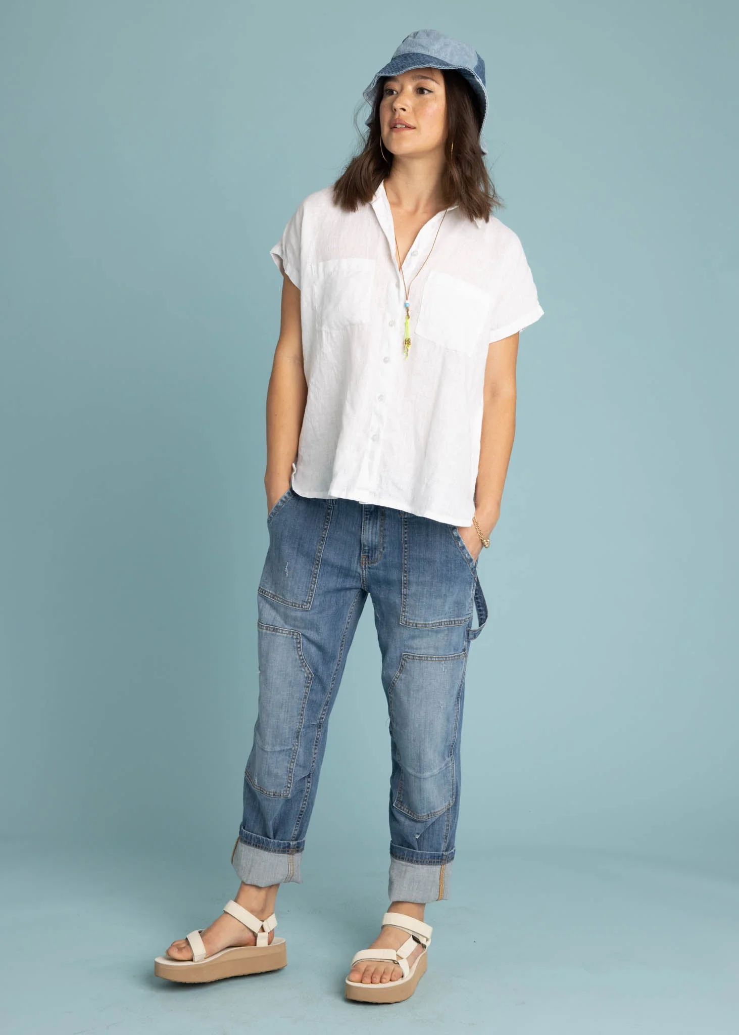 Good Boyfriend Linen Short Sleeve Shirt - Creme White - Image 4