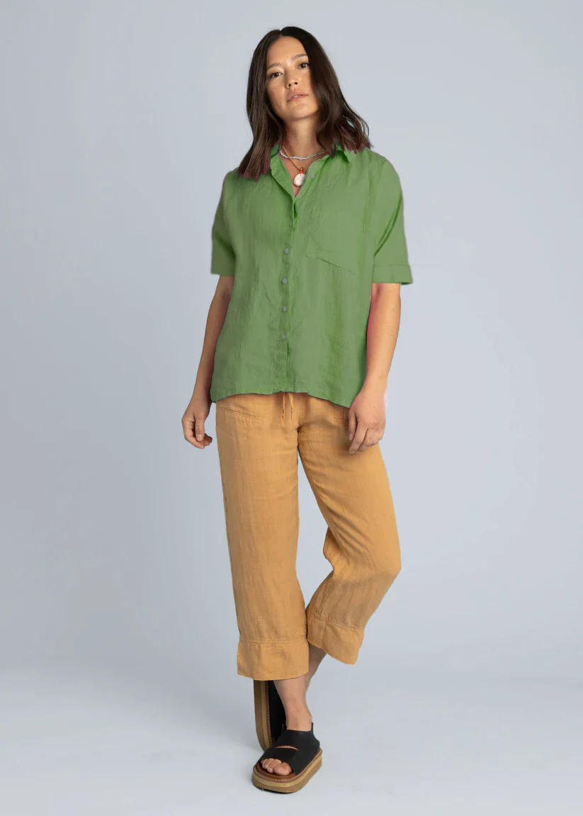 Good Boyfriend Linen Short Sleeve Shirt - Olive - Image 2