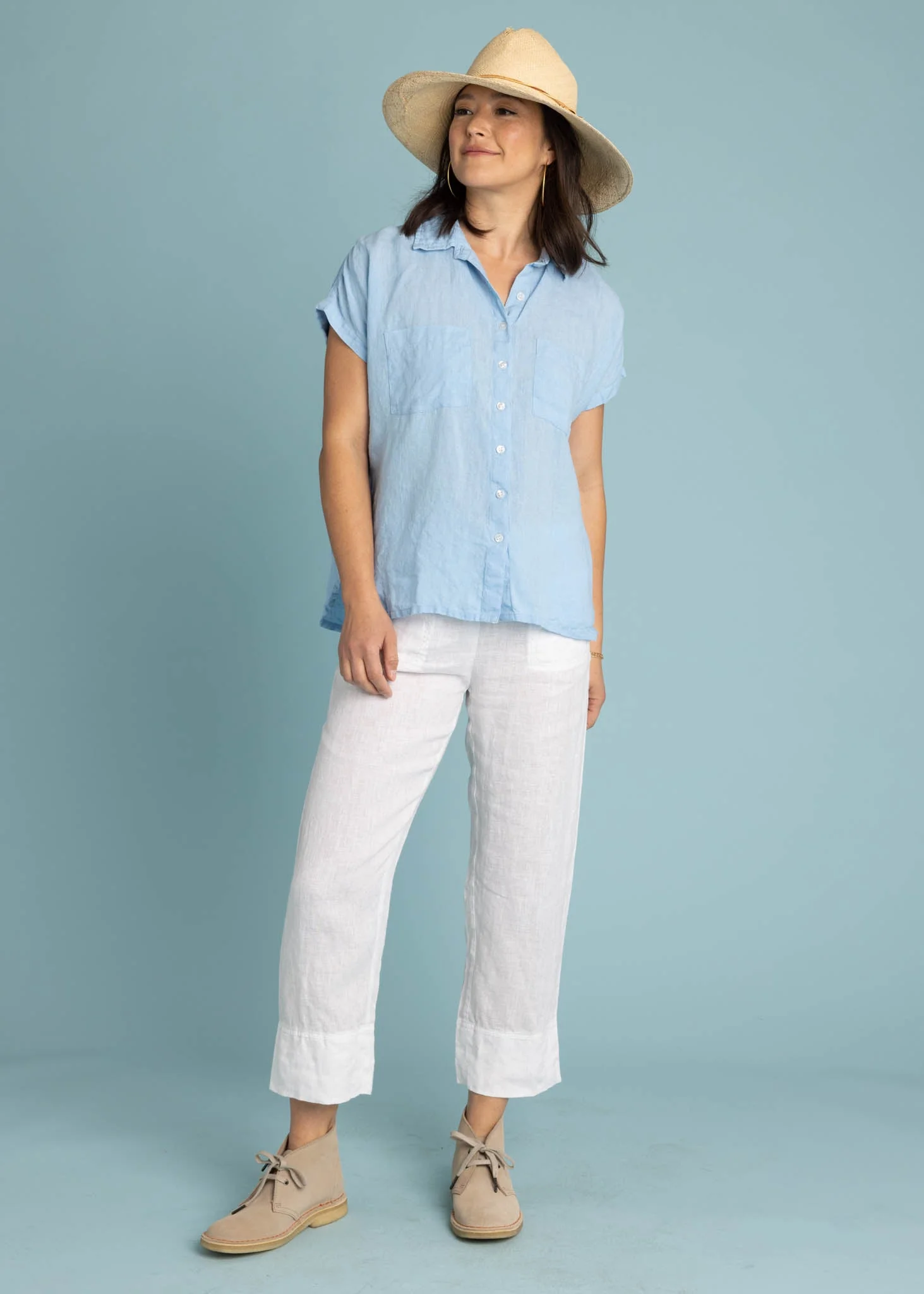 Good Boyfriend Linen Short Sleeve Shirt - Sky - Image 2