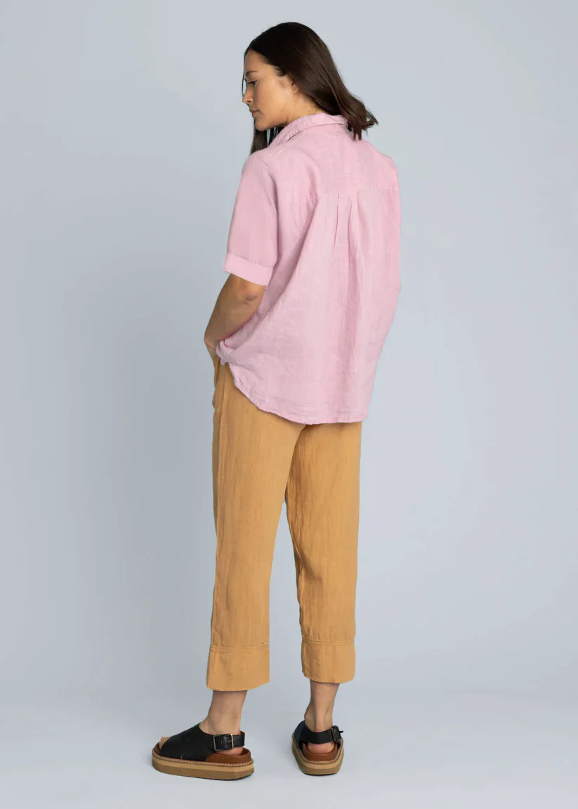 Good Boyfriend Linen Short Sleeve Shirt - Tickled Pink - Image 3
