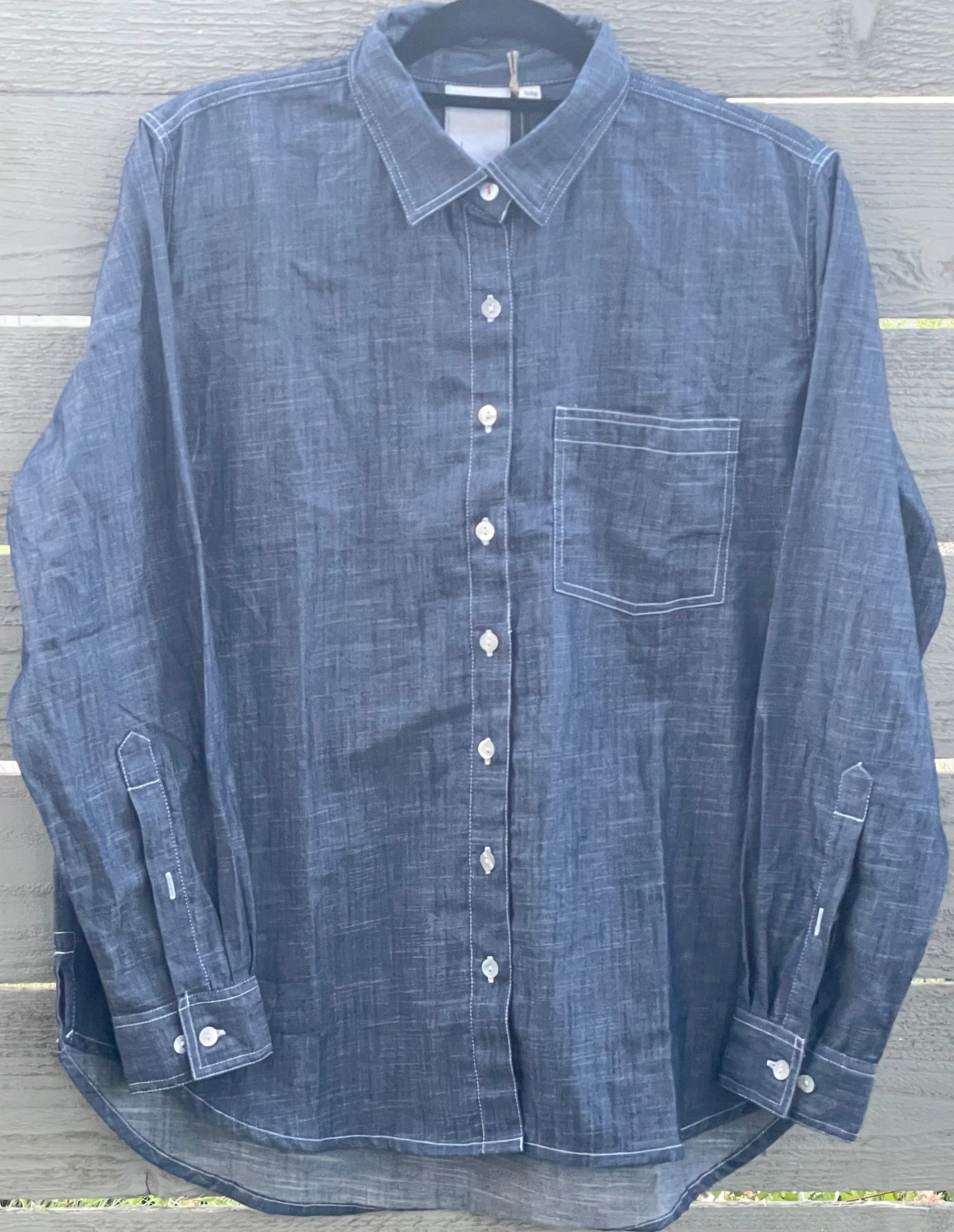 Good Boyfriend Shirt - Chambray Dark Denim Wash - Image 5