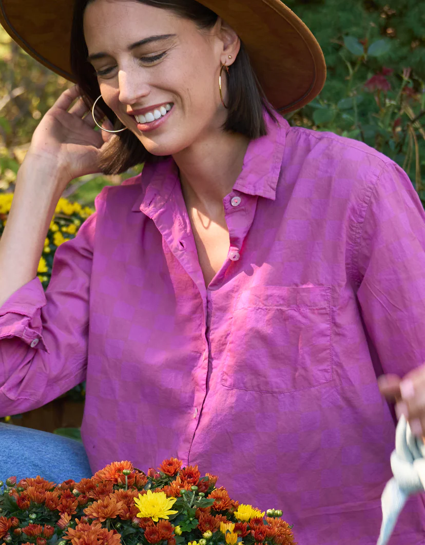 Good Boyfriend Shirt - Checkerboard Overdye Magenta on Natural - Image 2