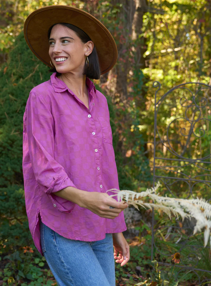 Good Boyfriend Shirt - Checkerboard Overdye Magenta on Natural - Image 3