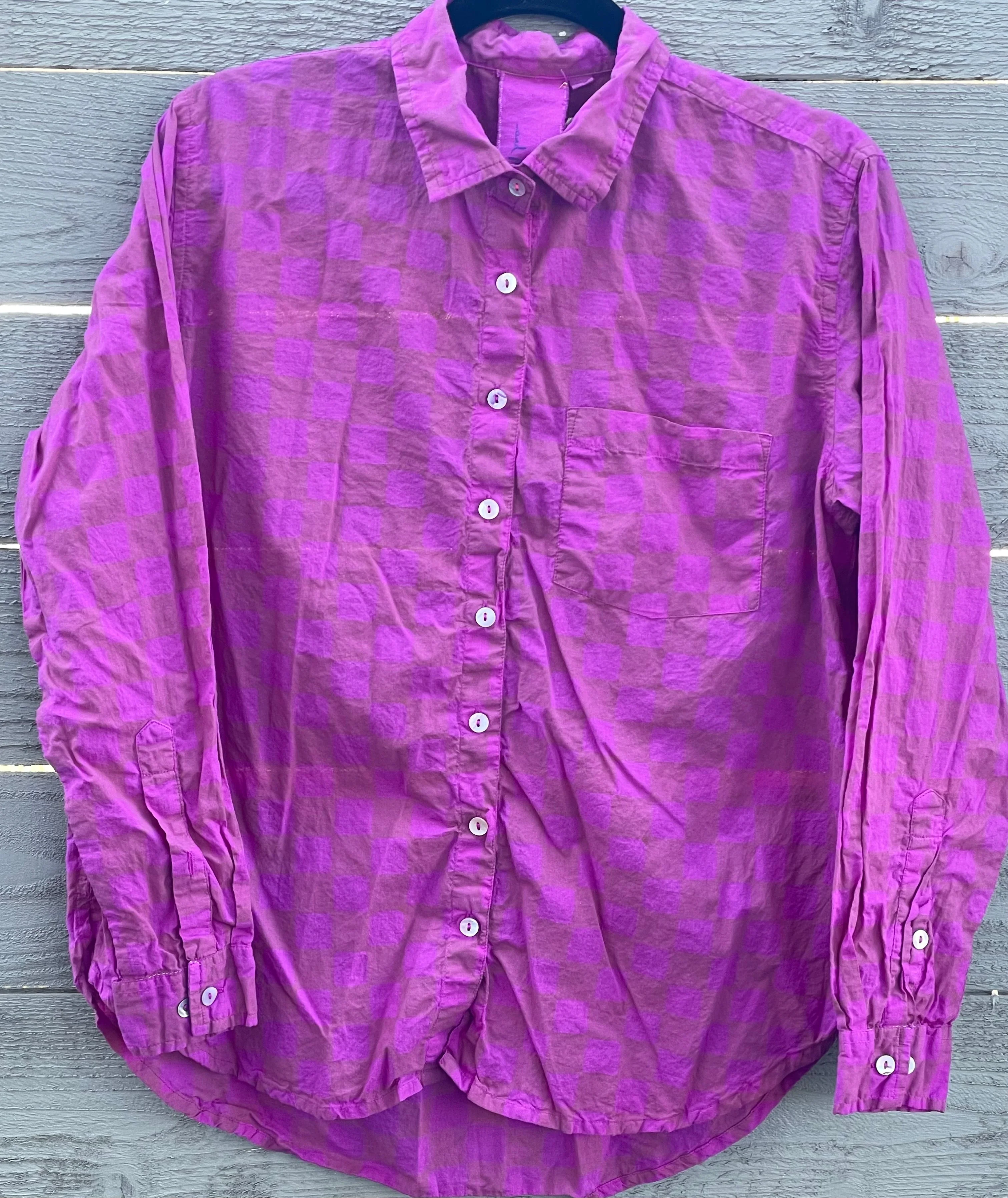 Good Boyfriend Shirt - Checkerboard Overdye Magenta on Natural - Image 4