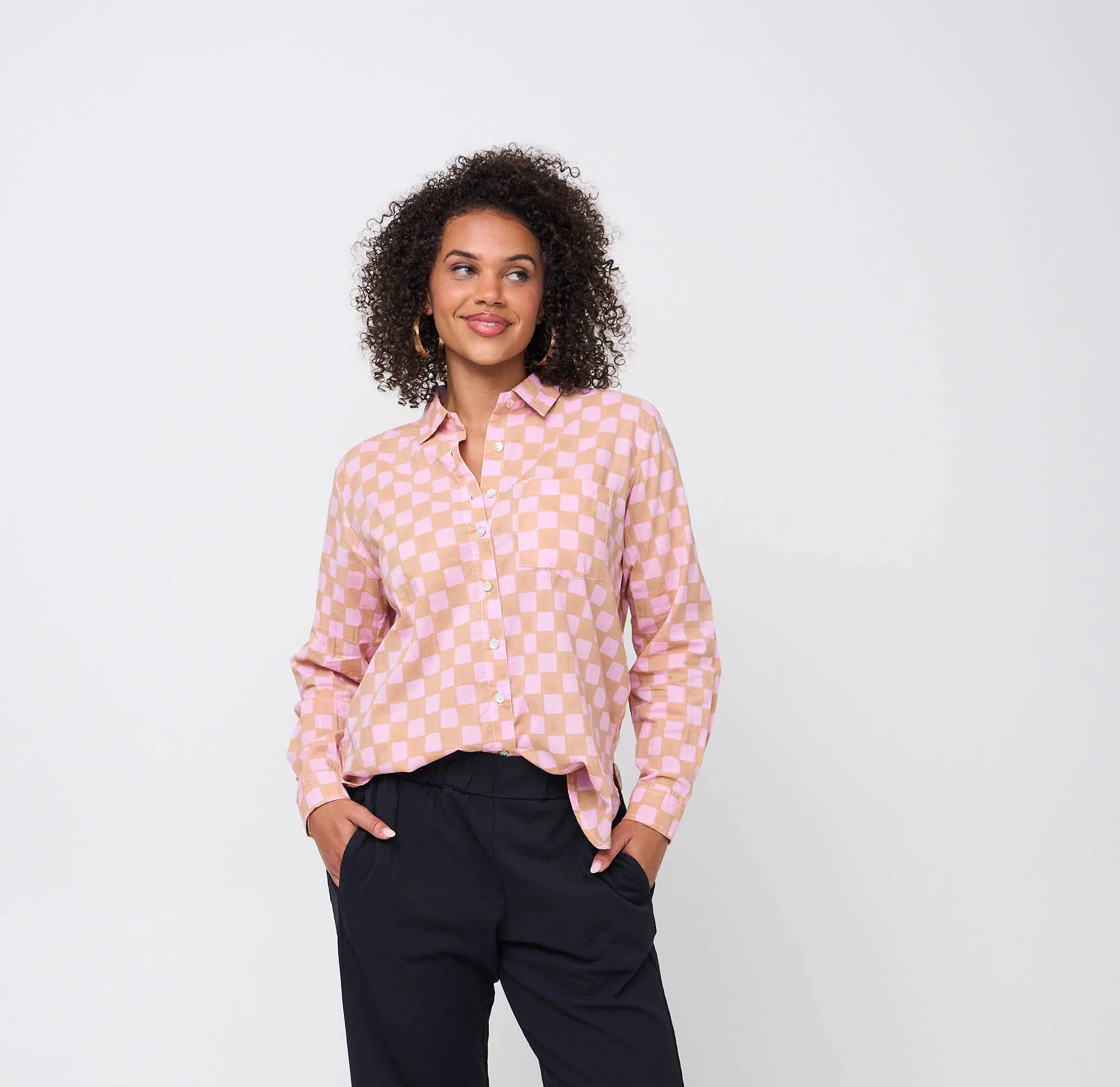 Good Boyfriend Shirt - Checkerboard Overdye Tickled Pink on Baked Clay - Image 2