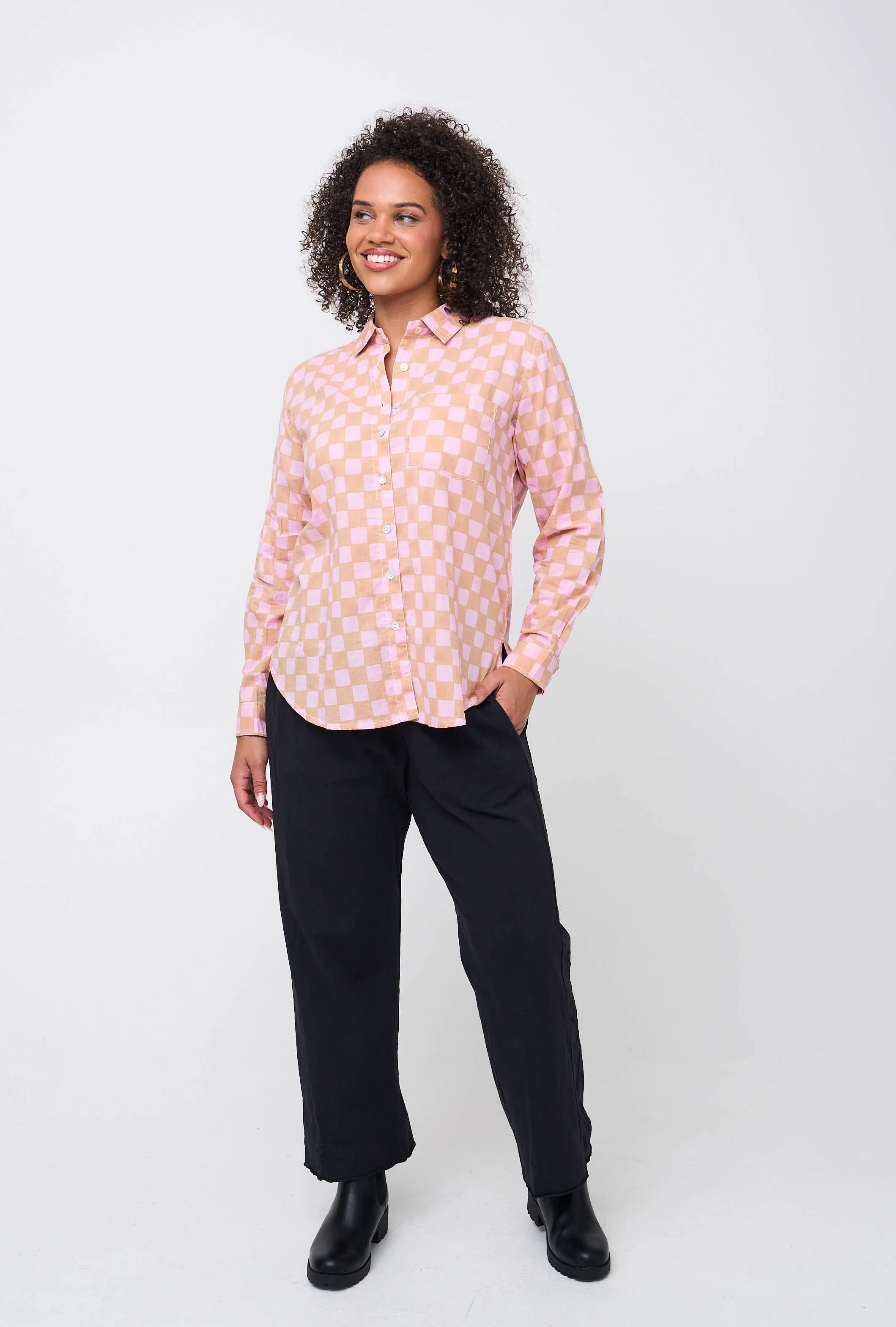 Good Boyfriend Shirt - Checkerboard Overdye Tickled Pink on Baked Clay - Image 3