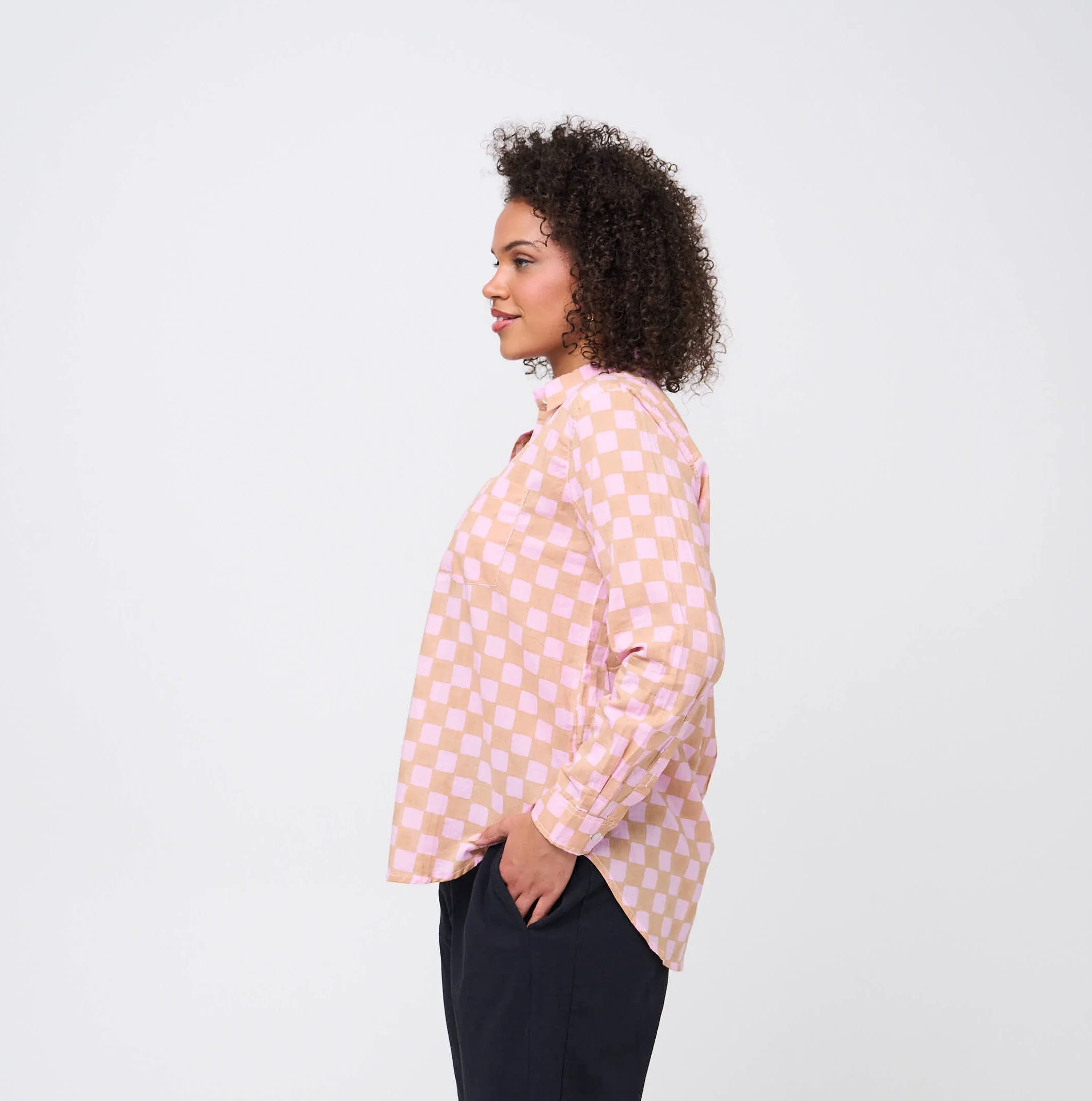 Good Boyfriend Shirt - Checkerboard Overdye Tickled Pink on Baked Clay - Image 4
