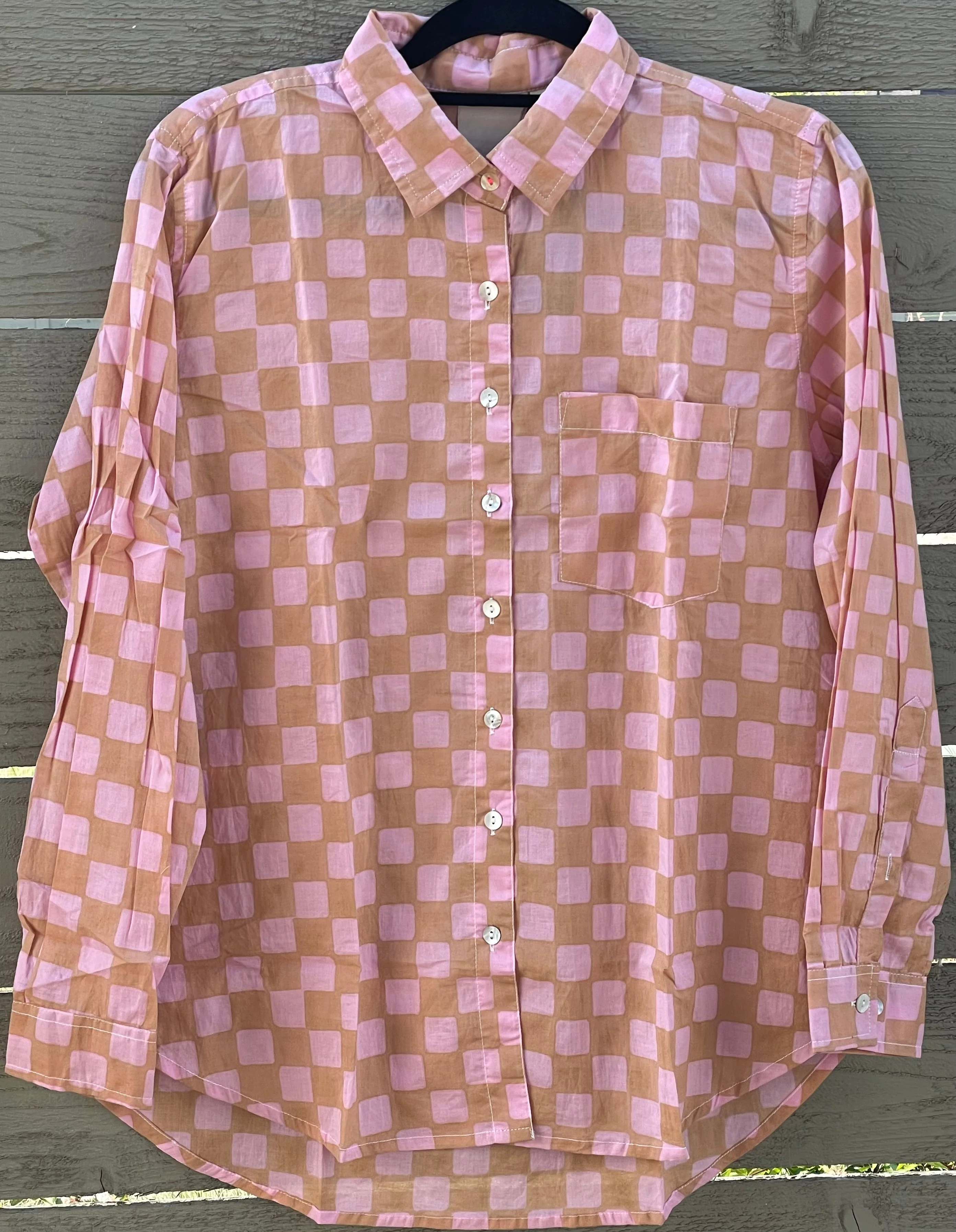 Good Boyfriend Shirt - Checkerboard Overdye Tickled Pink on Baked Clay - Image 6