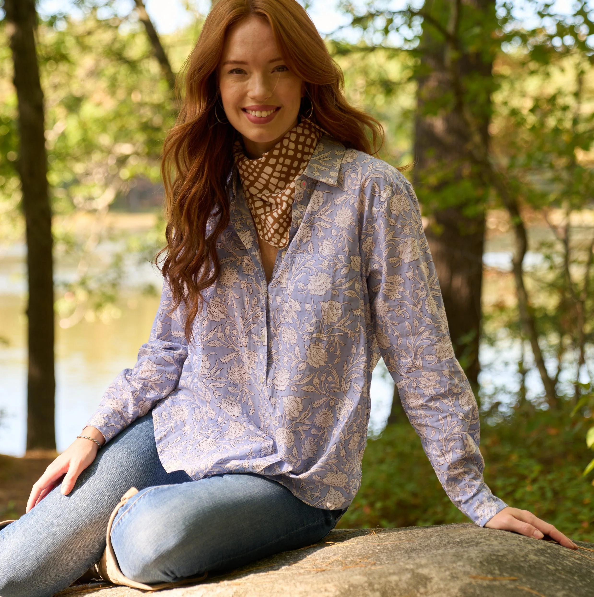 Good Boyfriend Shirt - Floral Escape Bluebird and Dove Grey - Image 2