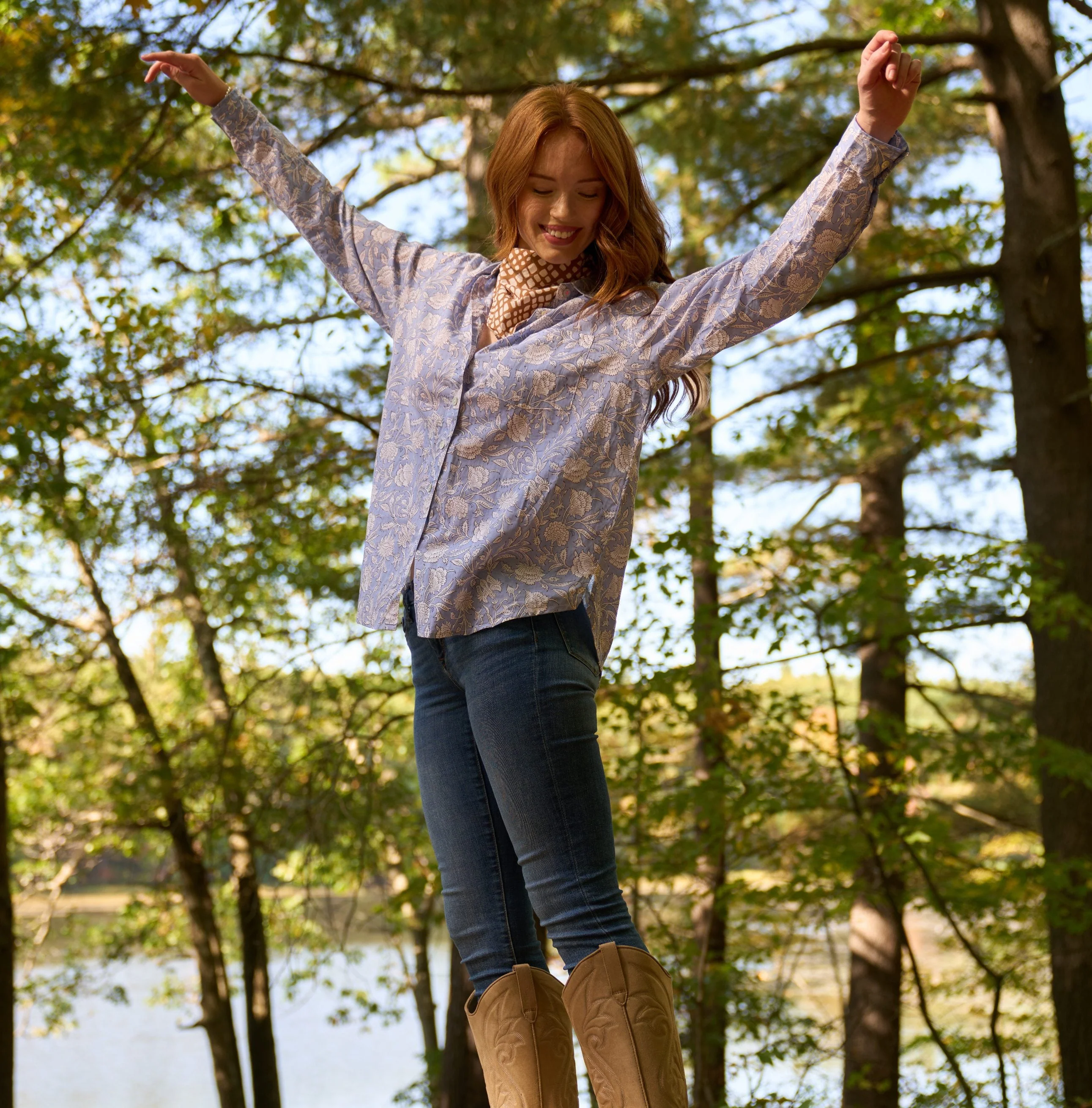 Good Boyfriend Shirt - Floral Escape Bluebird and Dove Grey - Image 3