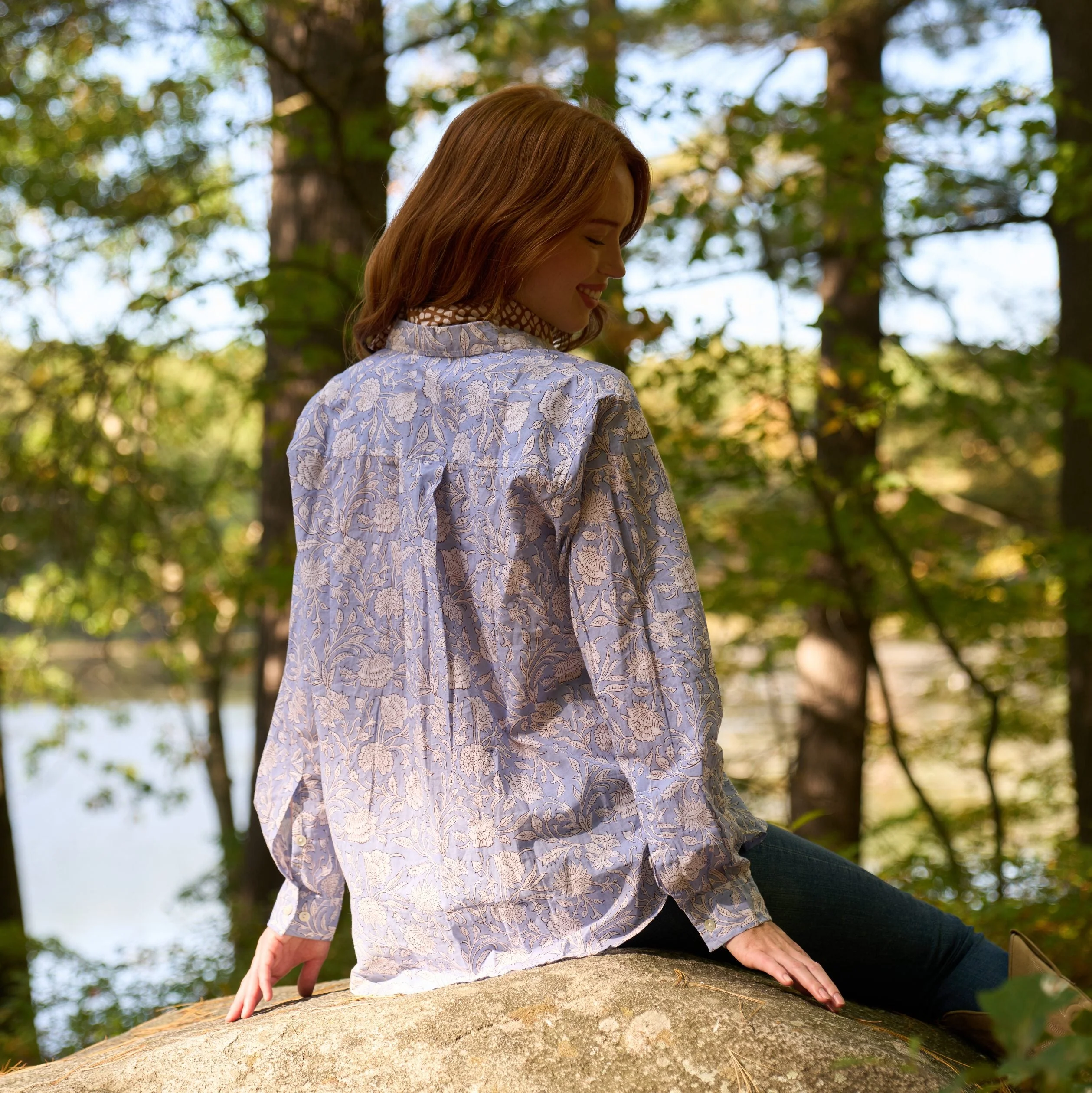 Good Boyfriend Shirt - Floral Escape Bluebird and Dove Grey - Image 4