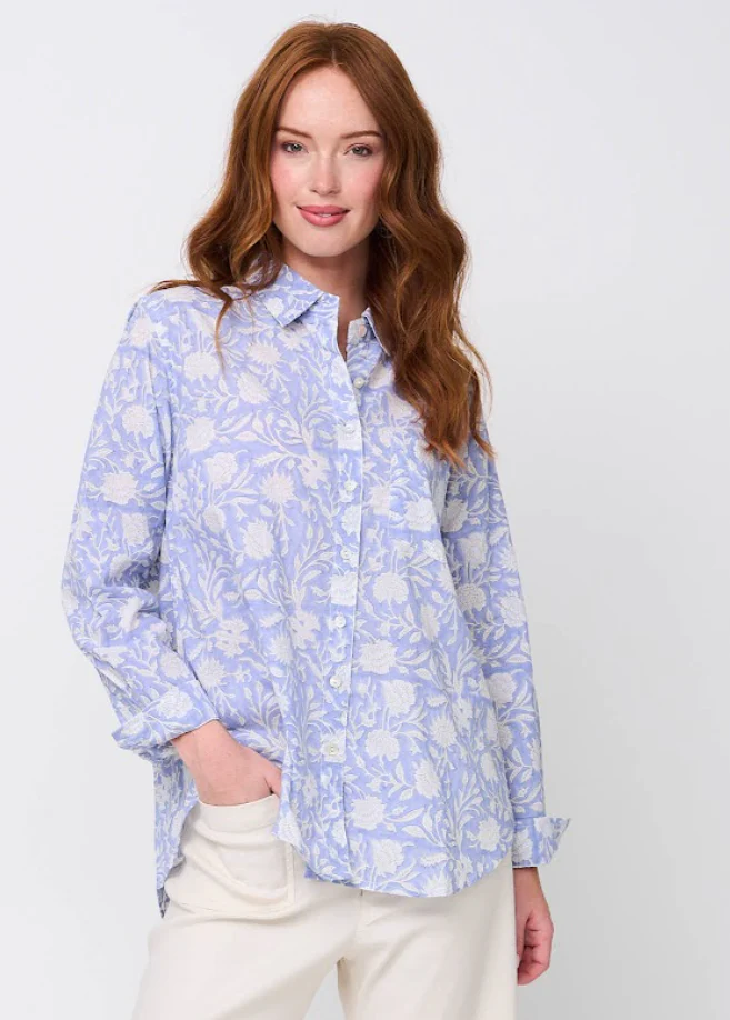 Good Boyfriend Shirt - Floral Escape Bluebird and Dove Grey - Image 5