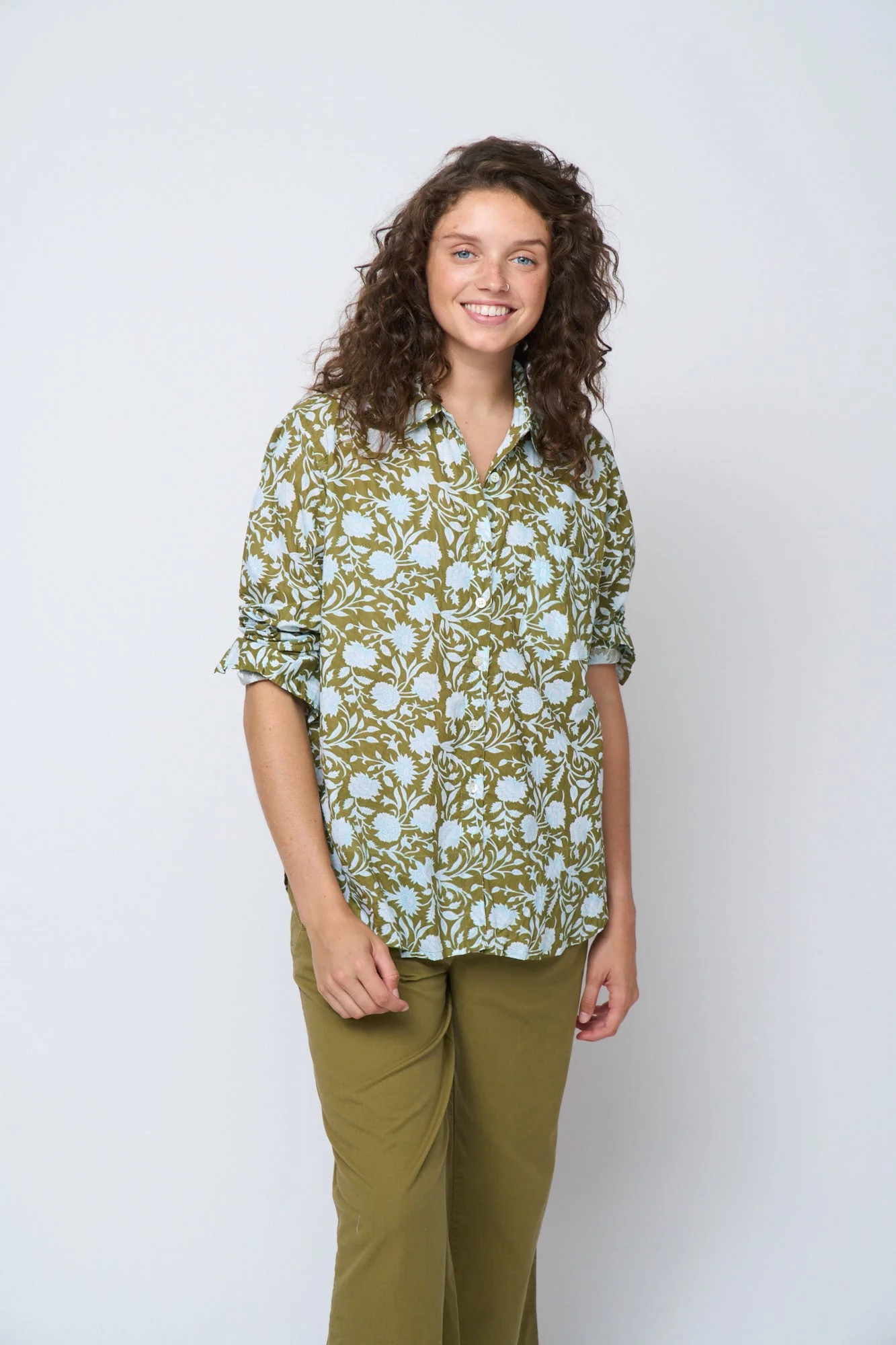 Good Boyfriend Shirt - Floral Escape Olive Oil & Cerulean - Image 2