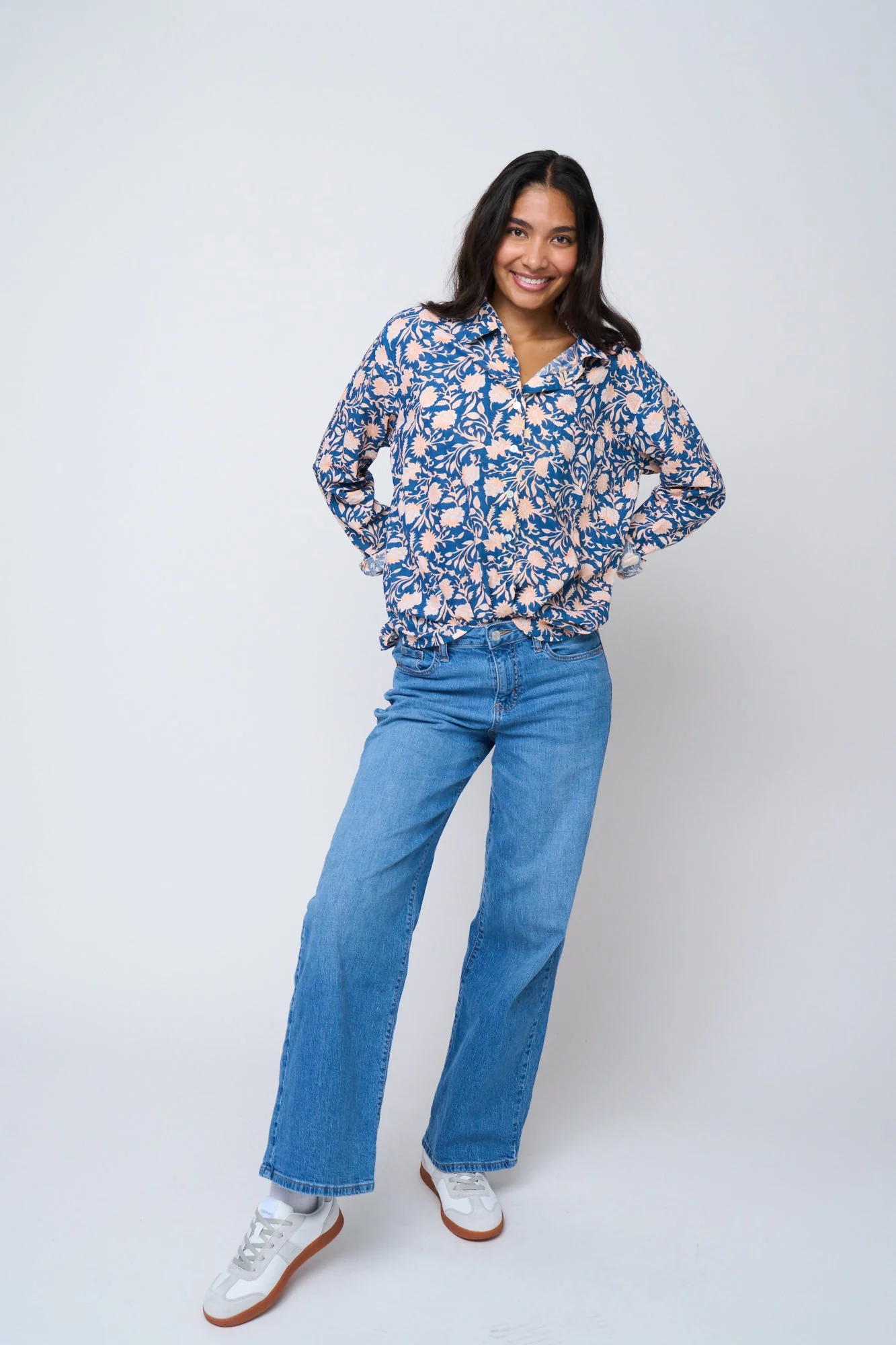 Good Boyfriend Shirt - Floral Escape True Navy & Neon Peach - Image 14