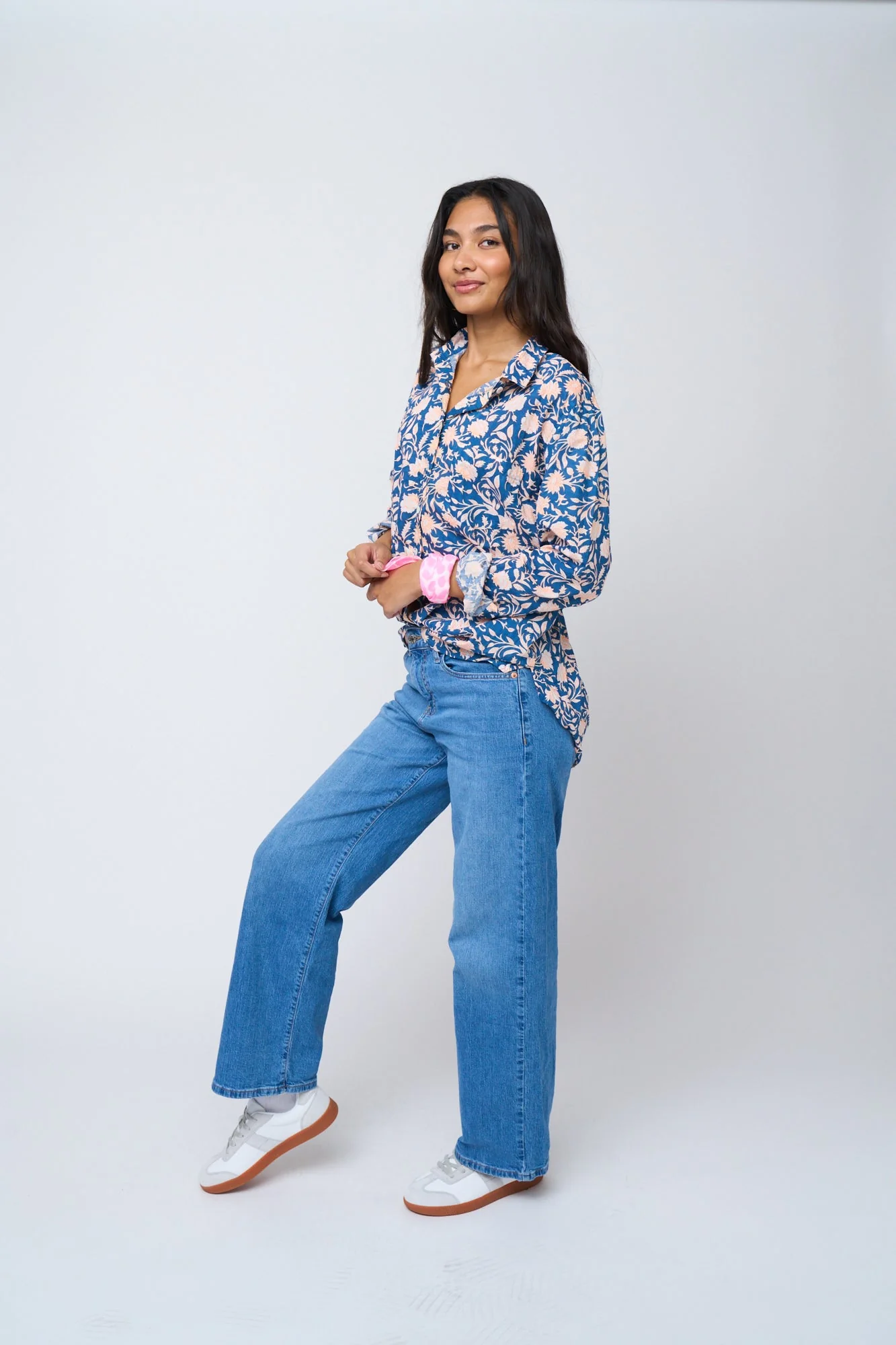 Good Boyfriend Shirt - Floral Escape True Navy & Neon Peach - Image 17
