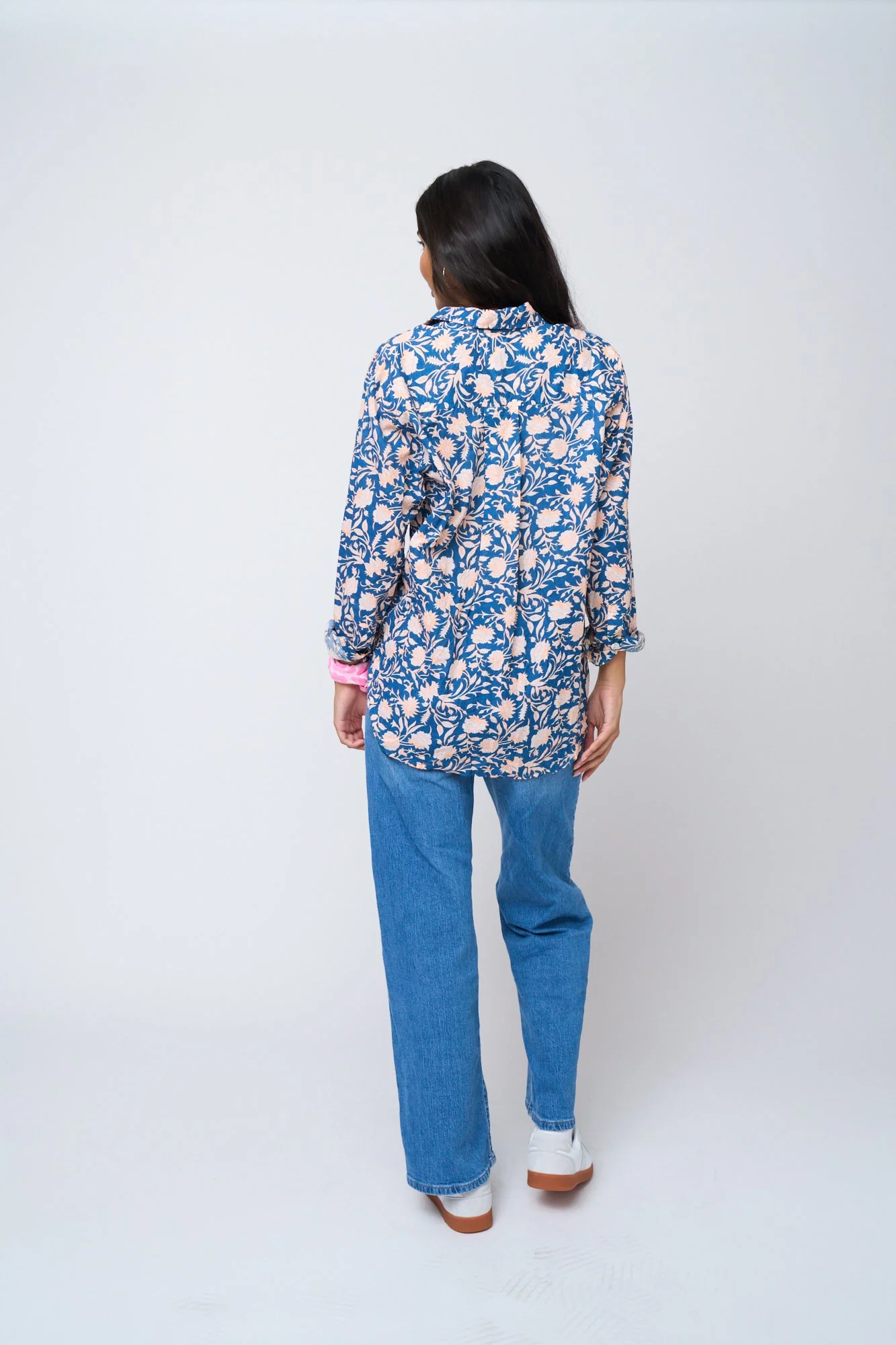 Good Boyfriend Shirt - Floral Escape True Navy & Neon Peach - Image 18