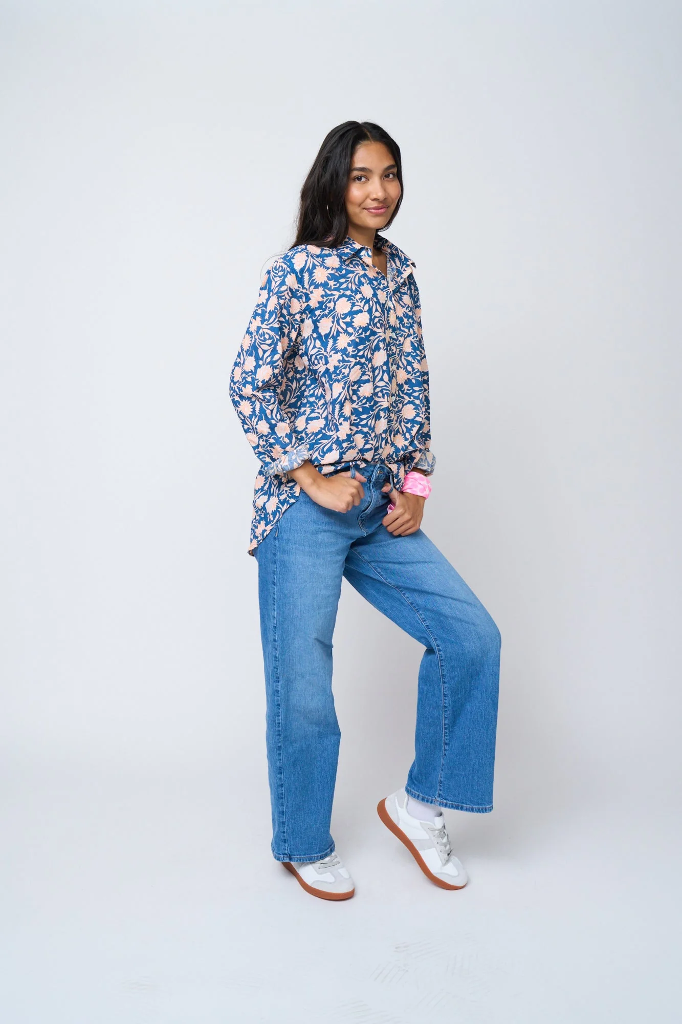 Good Boyfriend Shirt - Floral Escape True Navy & Neon Peach - Image 19