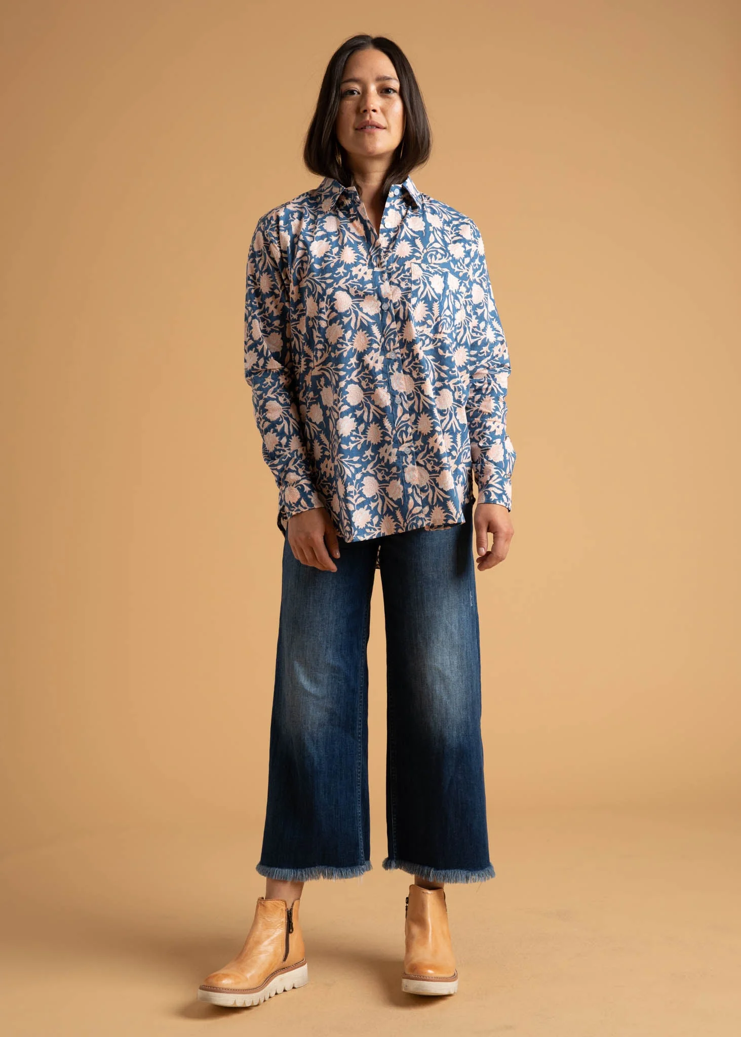 Good Boyfriend Shirt - Floral Escape True Navy & Neon Peach - Image 9