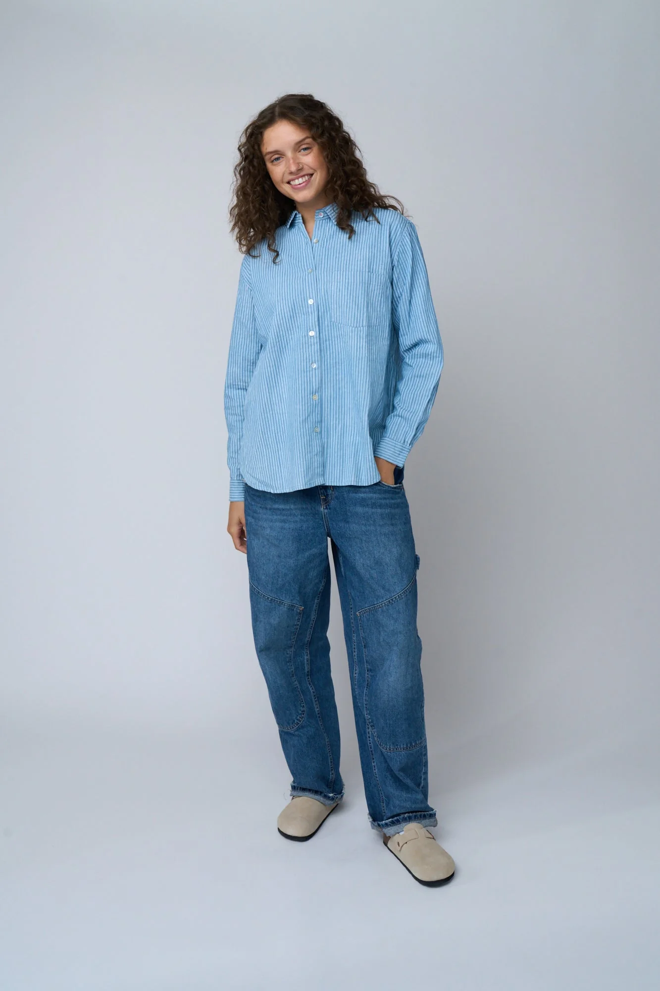 Good Boyfriend Shirt - Menswear Stripe Chambray & White - Image 14