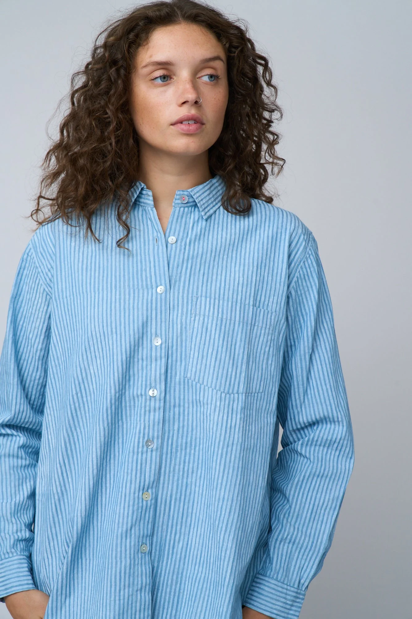 Good Boyfriend Shirt - Menswear Stripe Chambray & White - Image 15