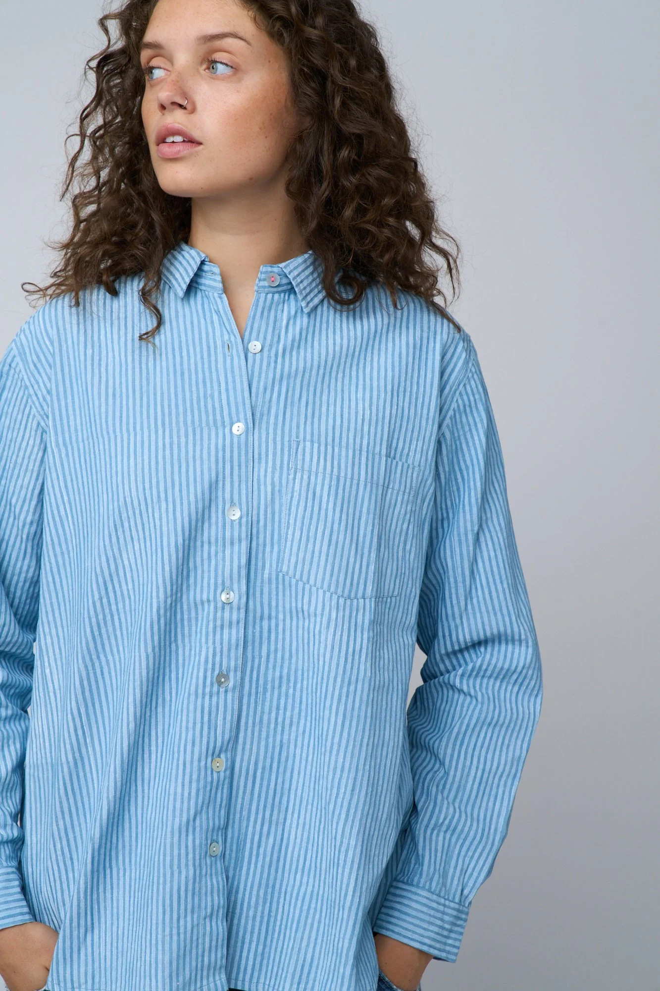 Good Boyfriend Shirt - Menswear Stripe Chambray & White - Image 16