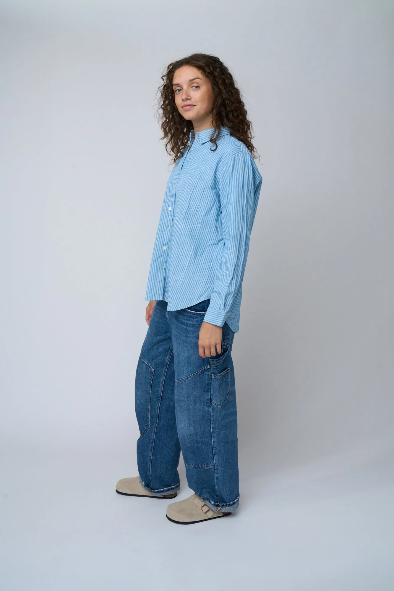 Good Boyfriend Shirt - Menswear Stripe Chambray & White - Image 17