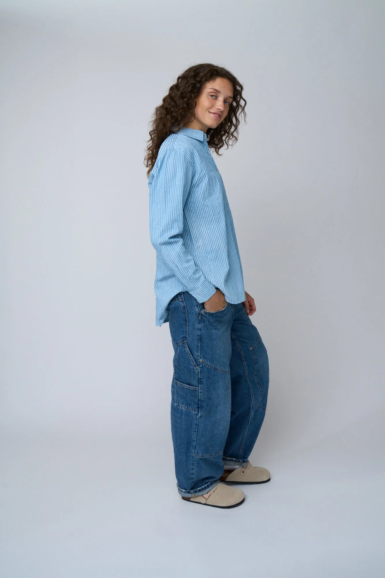 Good Boyfriend Shirt - Menswear Stripe Chambray & White - Image 19