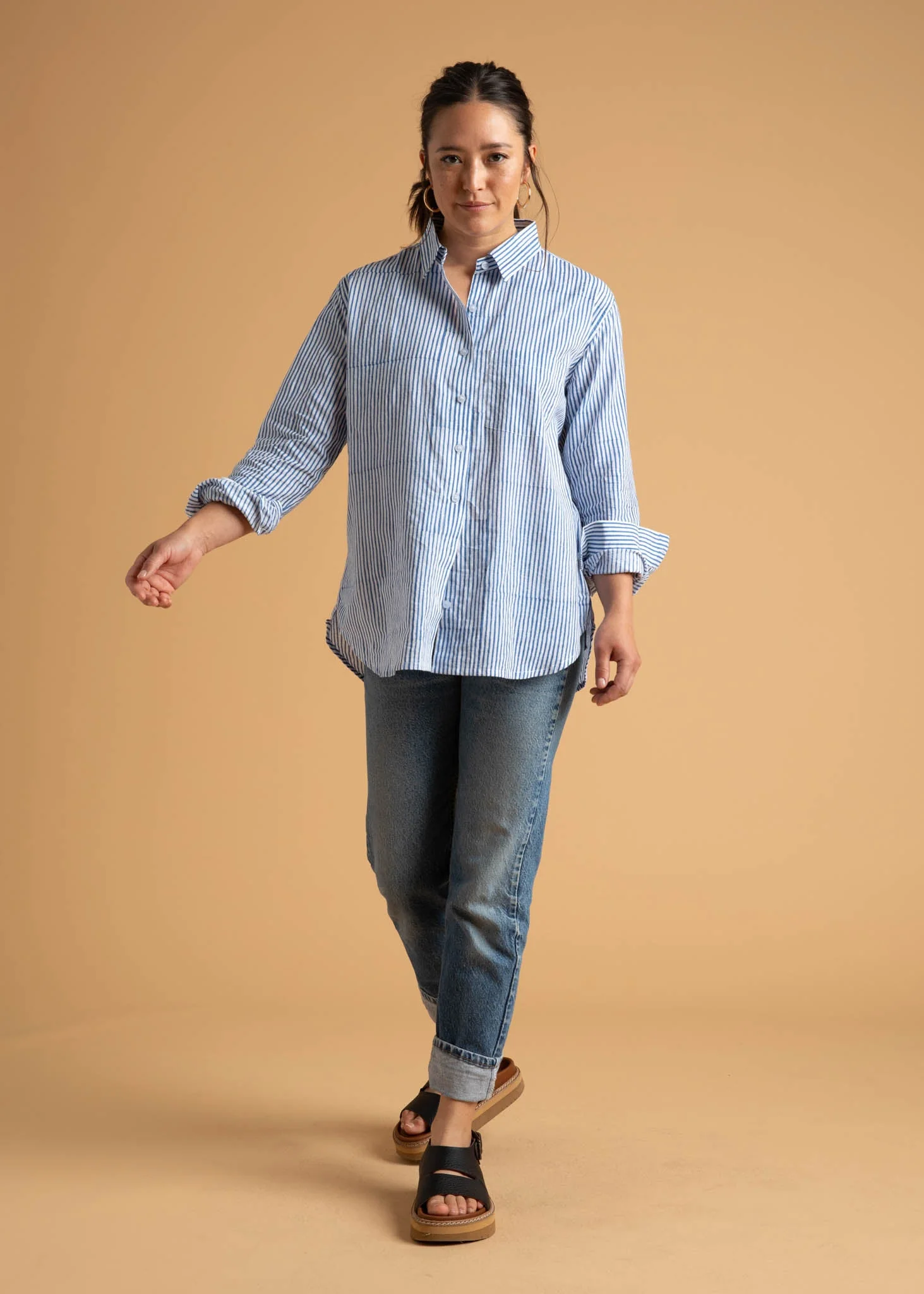 Good Boyfriend Shirt - Menswear Stripe Coastal Blue - Image 2