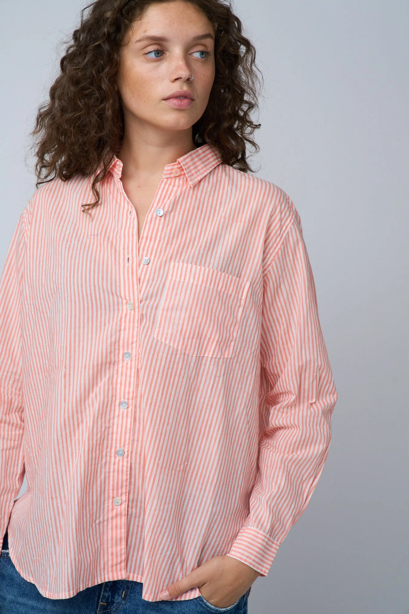 Good Boyfriend Shirt - Menswear Stripe Desert Pink - Image 6