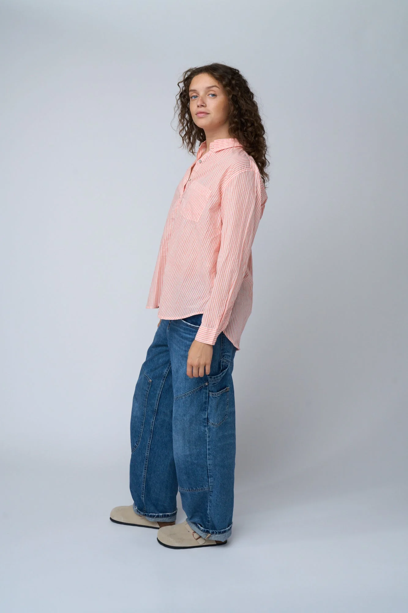 Good Boyfriend Shirt - Menswear Stripe Desert Pink - Image 9