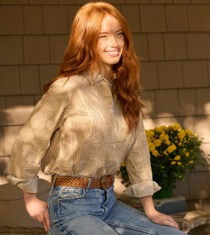 Good Boyfriend Shirt - Menswear Stripe Metallic Gold - Image 4