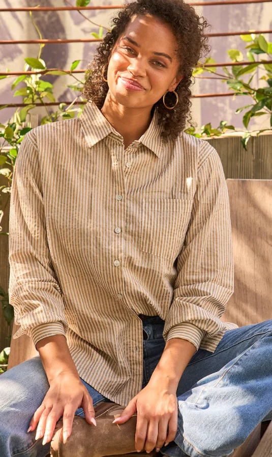 Good Boyfriend Shirt - Menswear Stripe Metallic Gold - Image 6