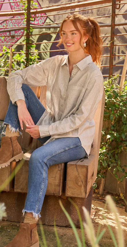 Good Boyfriend Shirt - Menswear Stripe Metallic Silver - Image 4