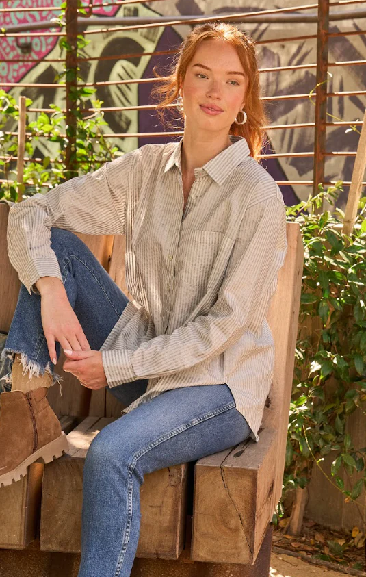 Good Boyfriend Shirt - Menswear Stripe Metallic Silver - Image 5