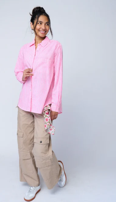 Good Boyfriend Shirt - Menswear Stripe Neon Pink - Image 2