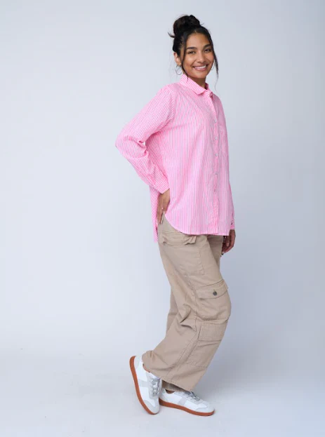 Good Boyfriend Shirt - Menswear Stripe Neon Pink - Image 3