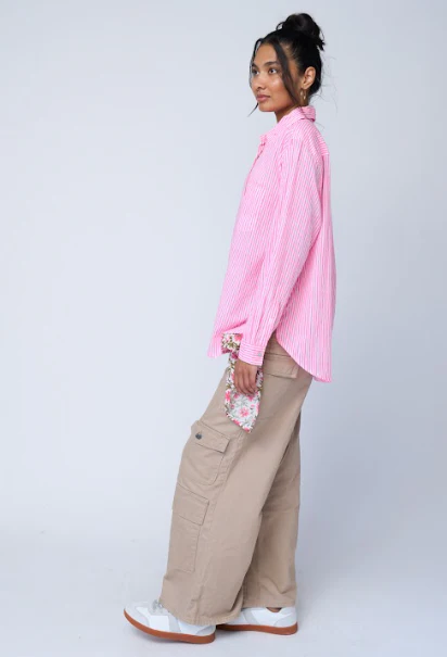 Good Boyfriend Shirt - Menswear Stripe Neon Pink - Image 4