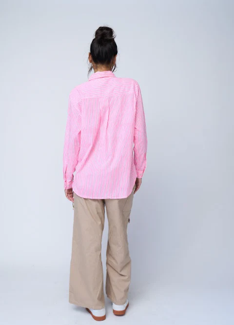 Good Boyfriend Shirt - Menswear Stripe Neon Pink - Image 5