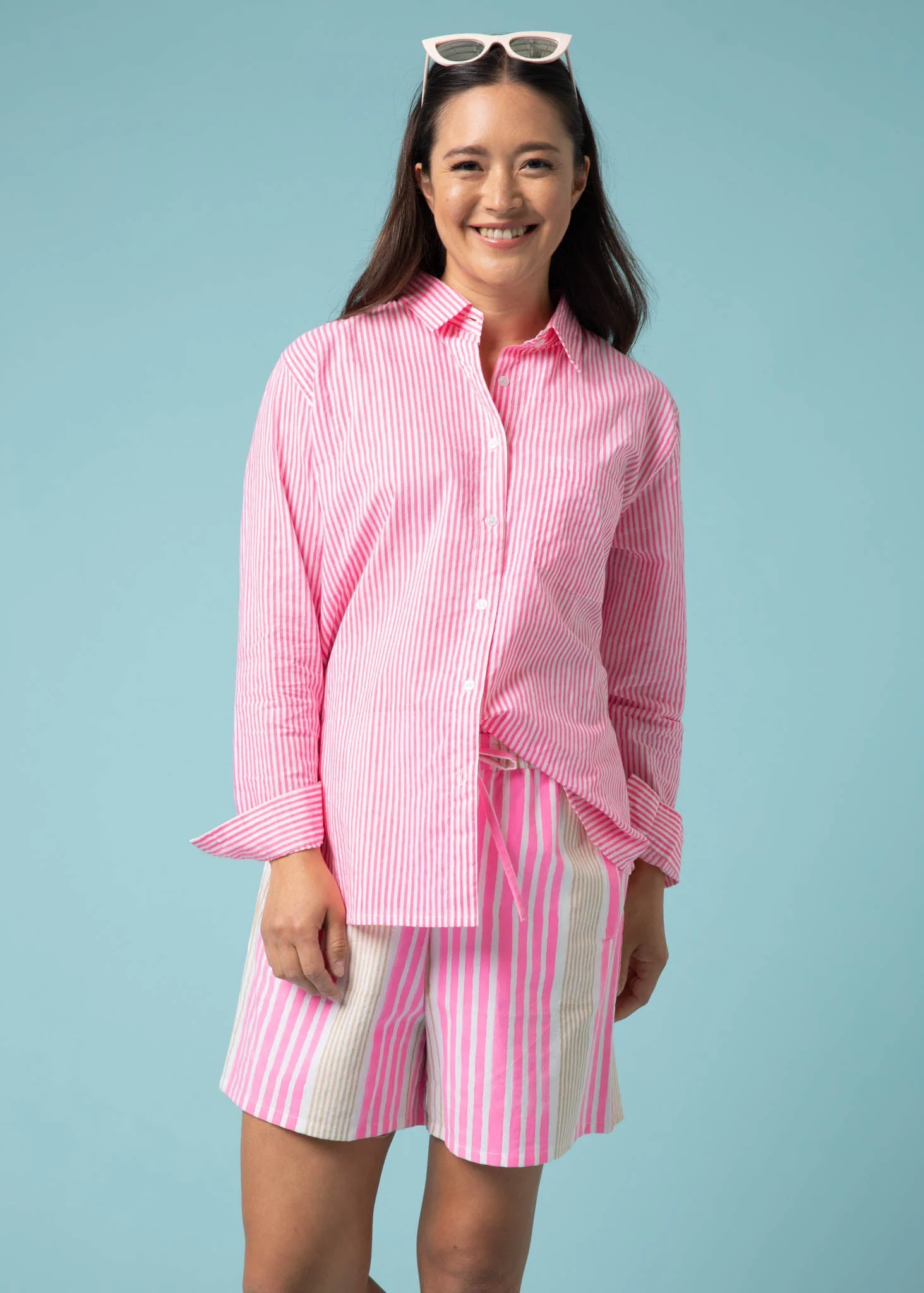 Good Boyfriend Shirt - Menswear Stripe Neon Pink - Image 6