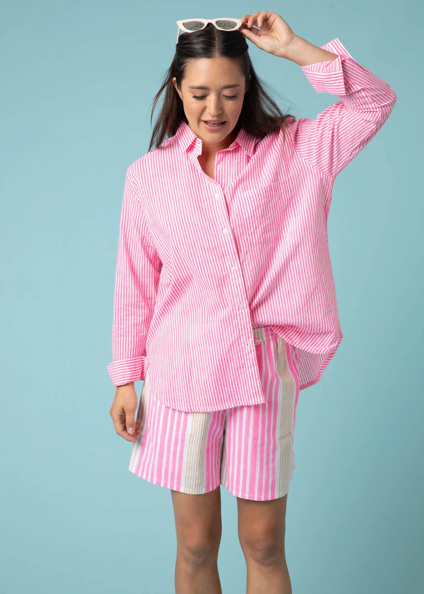 Good Boyfriend Shirt - Menswear Stripe Neon Pink - Image 7