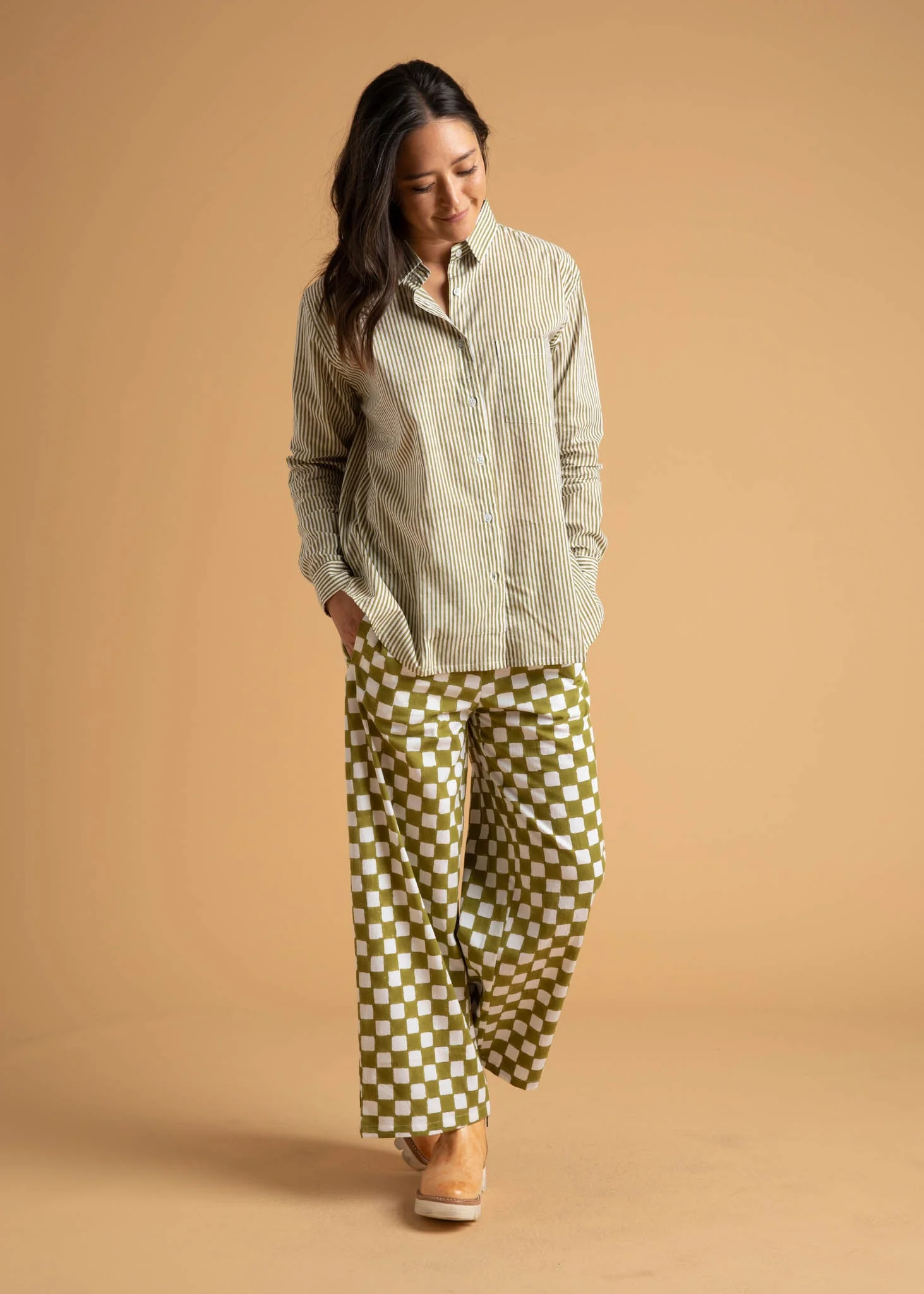 Good Boyfriend Shirt - Menswear Stripe Olive Oil - Image 18
