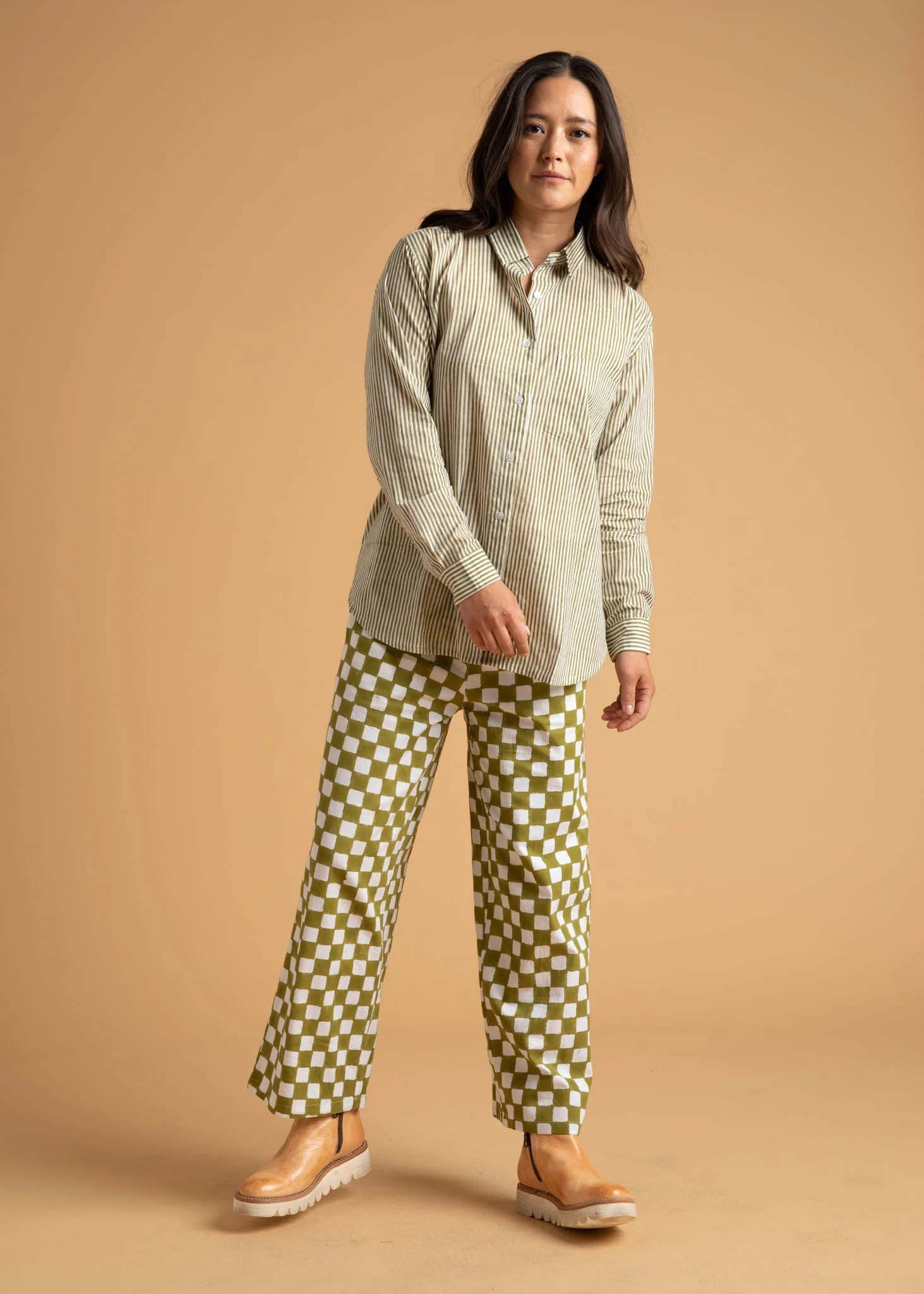 Good Boyfriend Shirt - Menswear Stripe Olive Oil - Image 19
