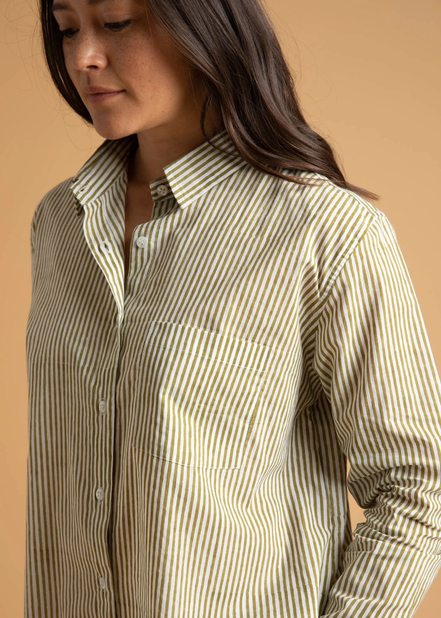 Good Boyfriend Shirt - Menswear Stripe Olive Oil - Image 20