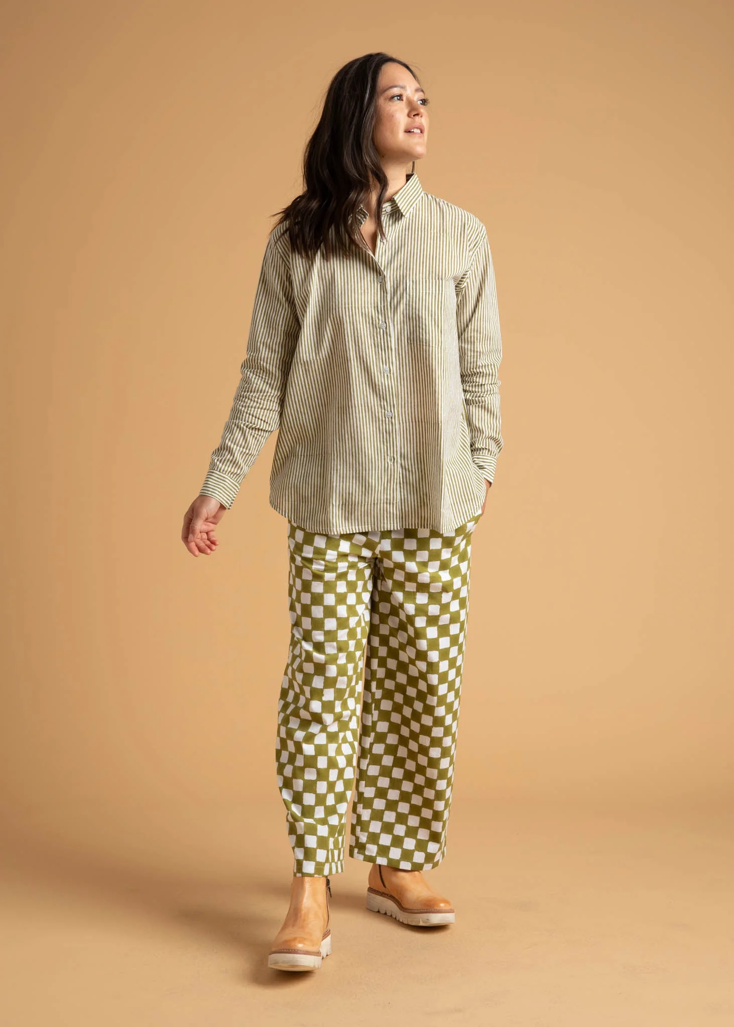 Good Boyfriend Shirt - Menswear Stripe Olive Oil - Image 21