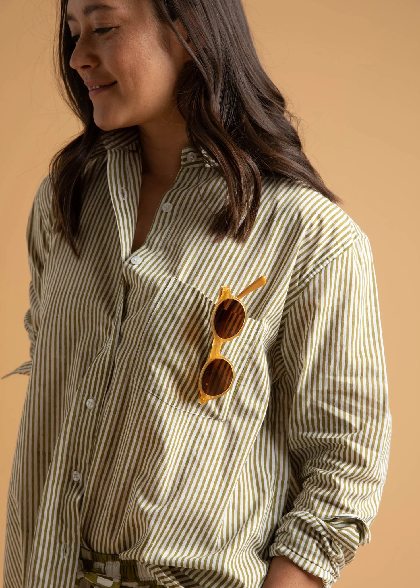 Good Boyfriend Shirt - Menswear Stripe Olive Oil - Image 25