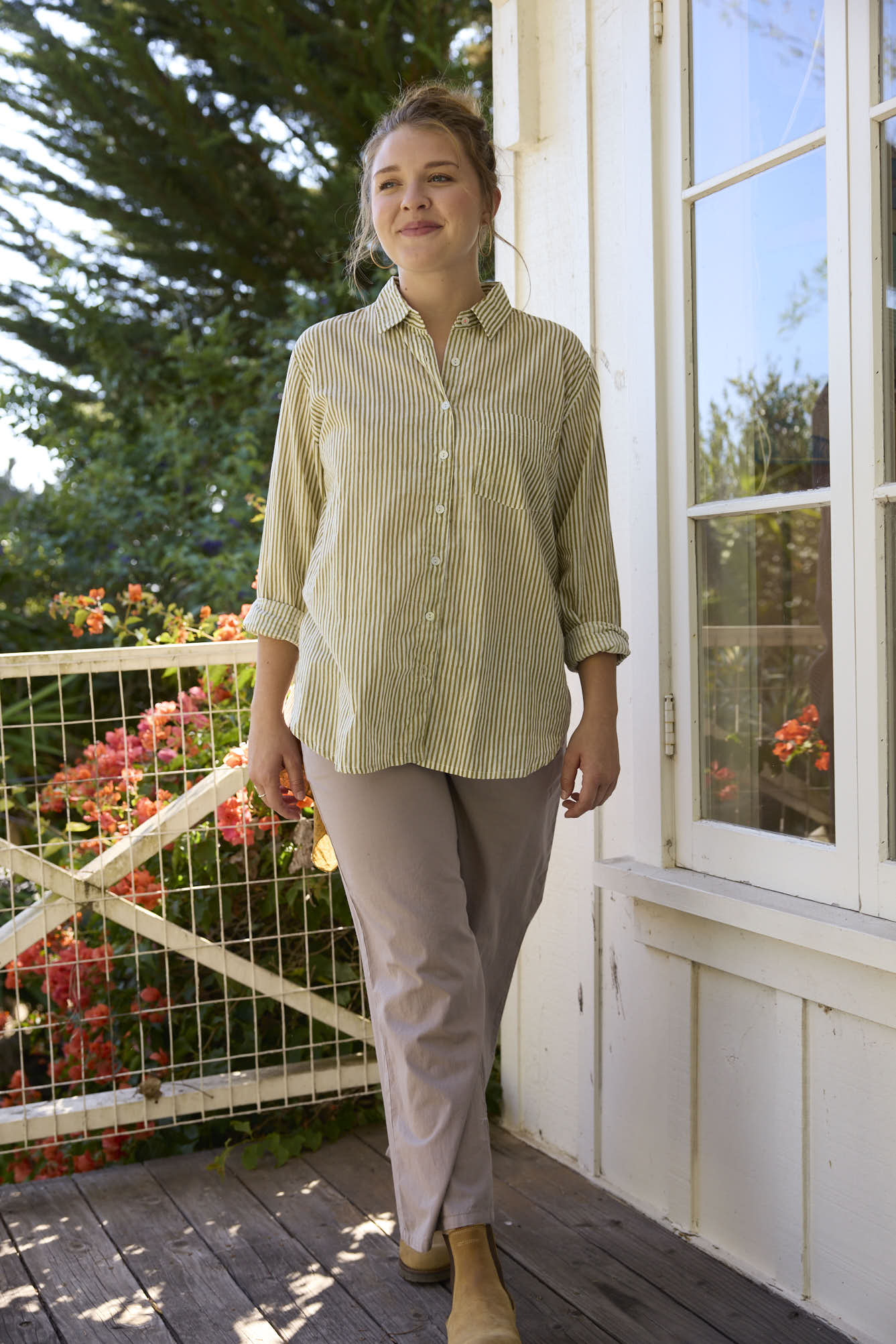 Good Boyfriend Shirt - Menswear Stripe Olive Oil - Image 6