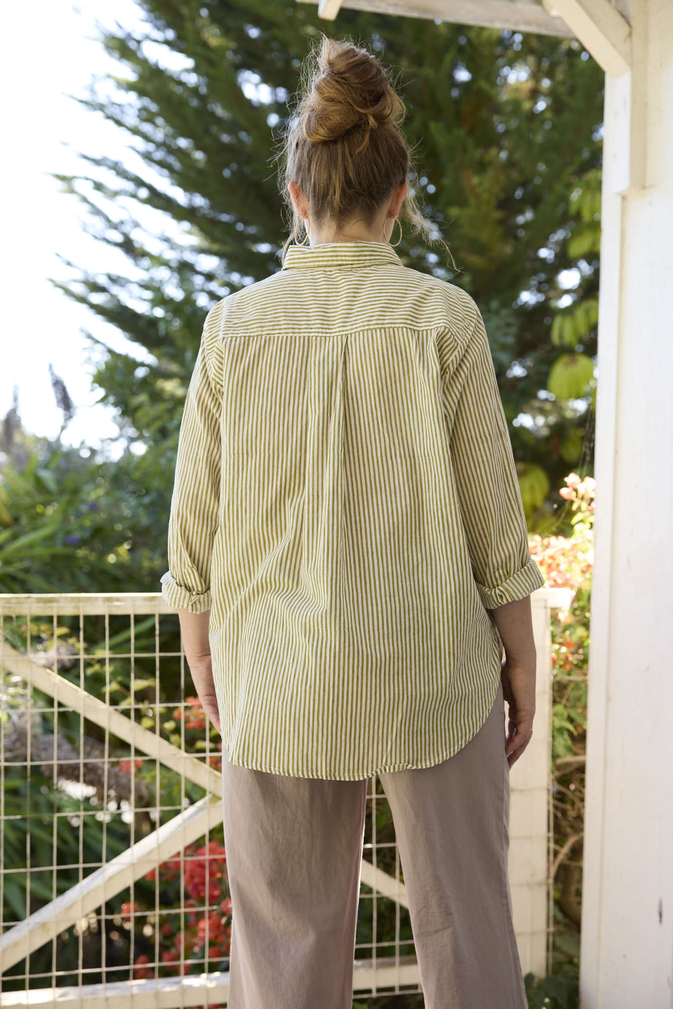 Good Boyfriend Shirt - Menswear Stripe Olive Oil - Image 8